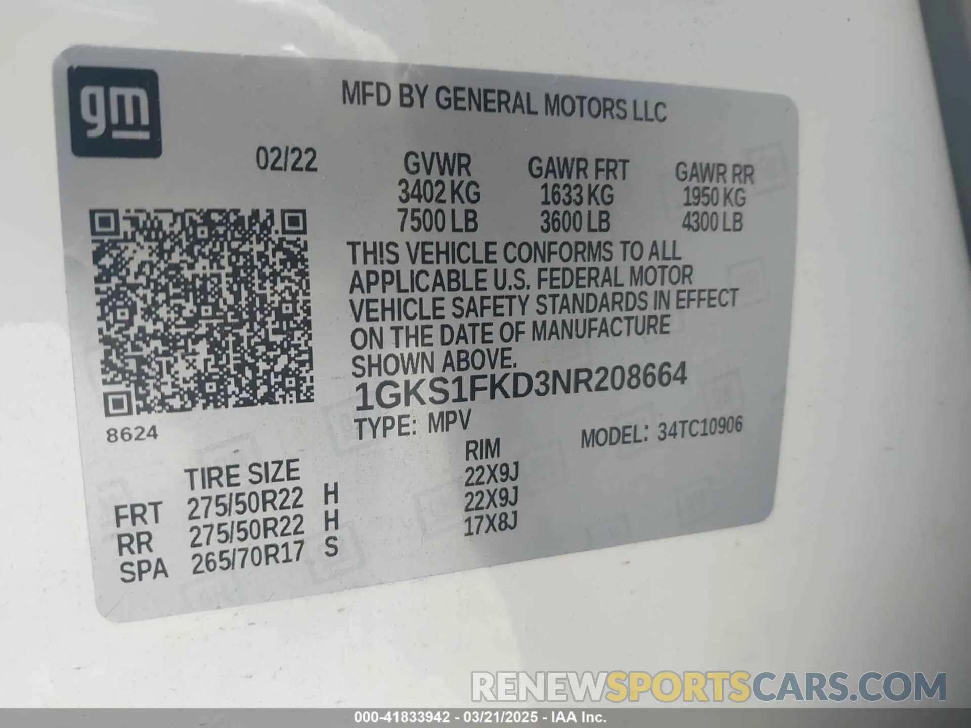 9 Photograph of a damaged car 1GKS1FKD3NR208664 GMC YUKON XL 2022