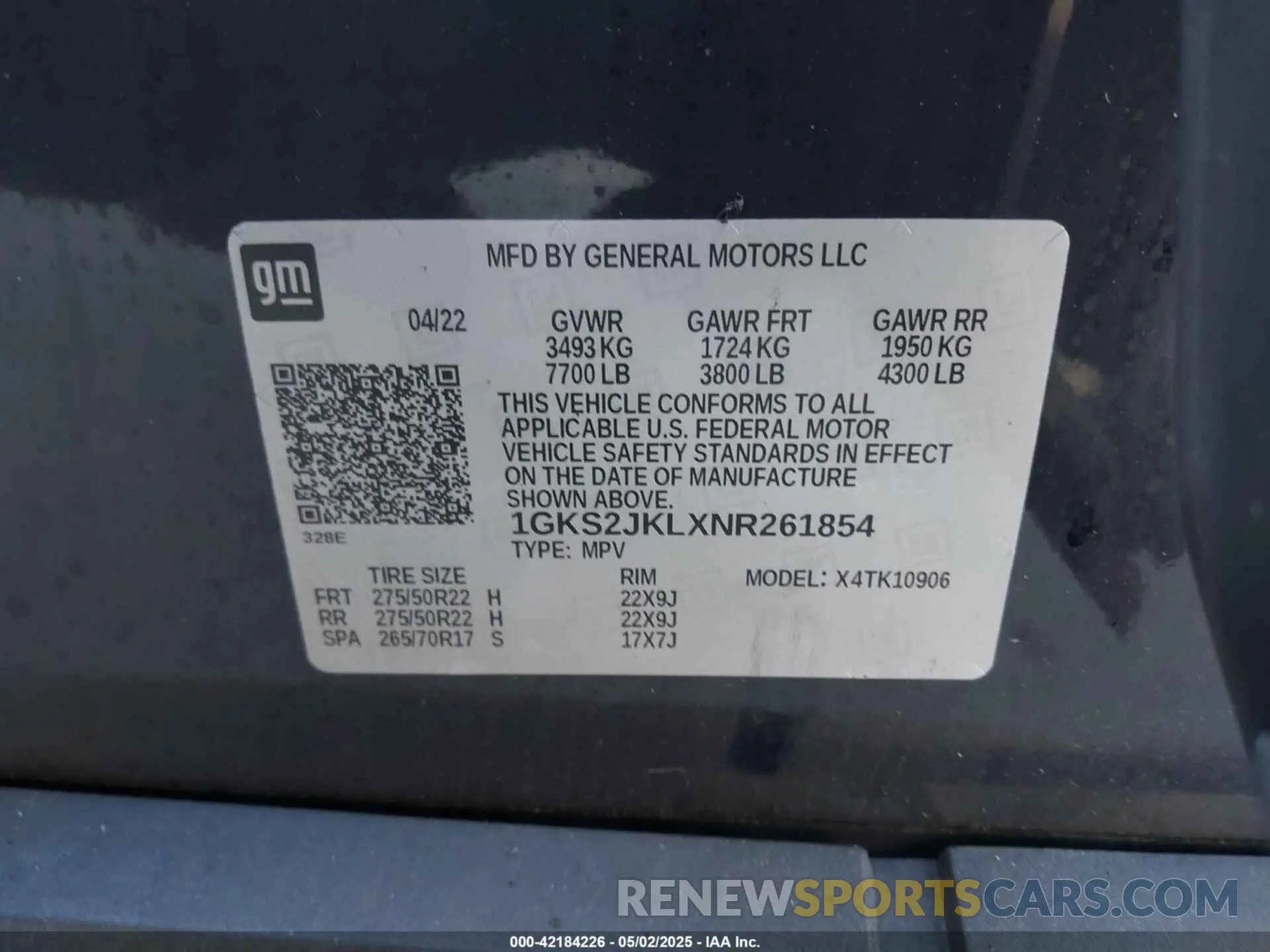 9 Photograph of a damaged car 1GKS2JKLXNR261854 GMC YUKON XL 2022