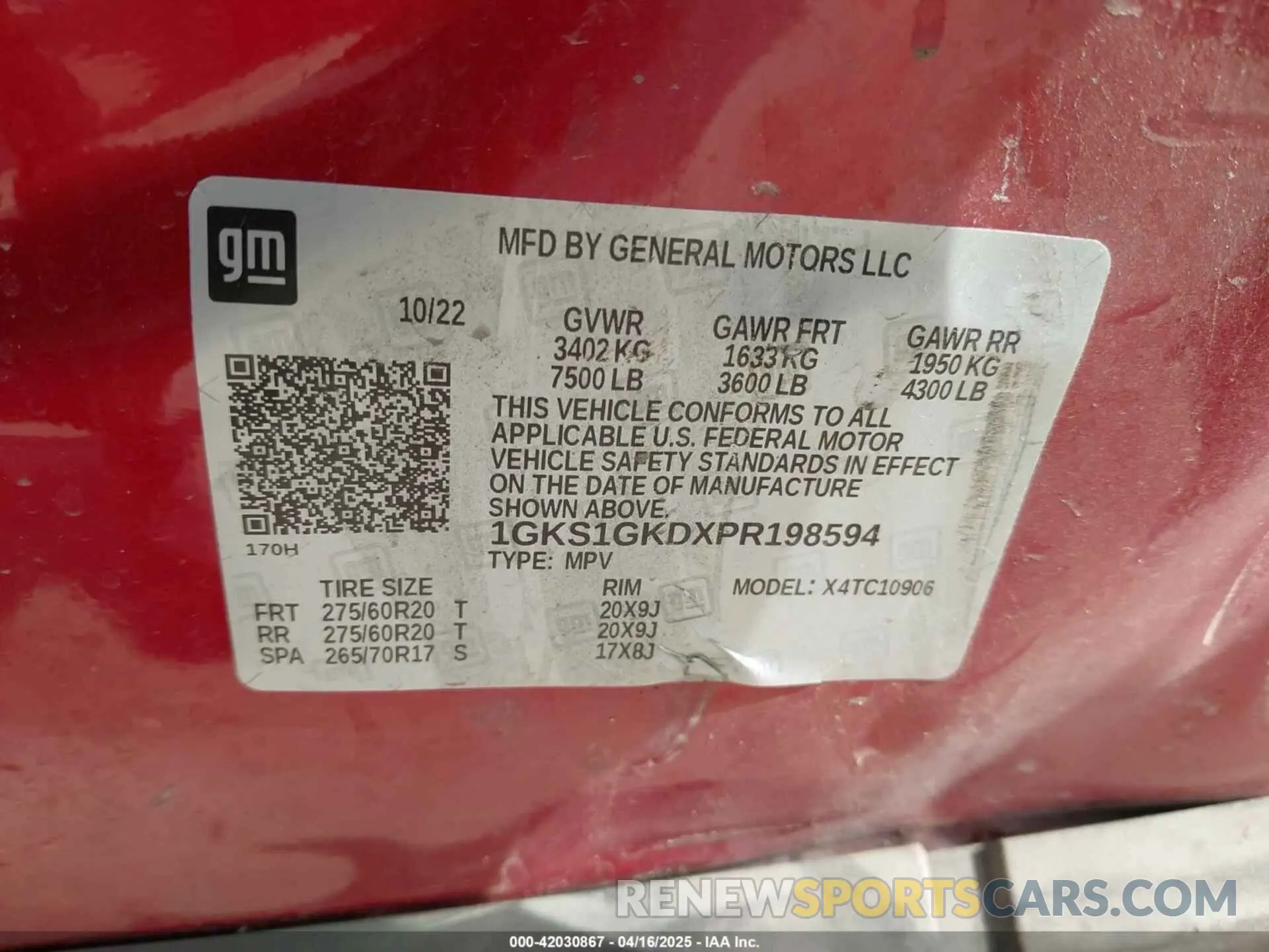 9 Photograph of a damaged car 1GKS1GKDXPR198594 GMC YUKON XL 2023
