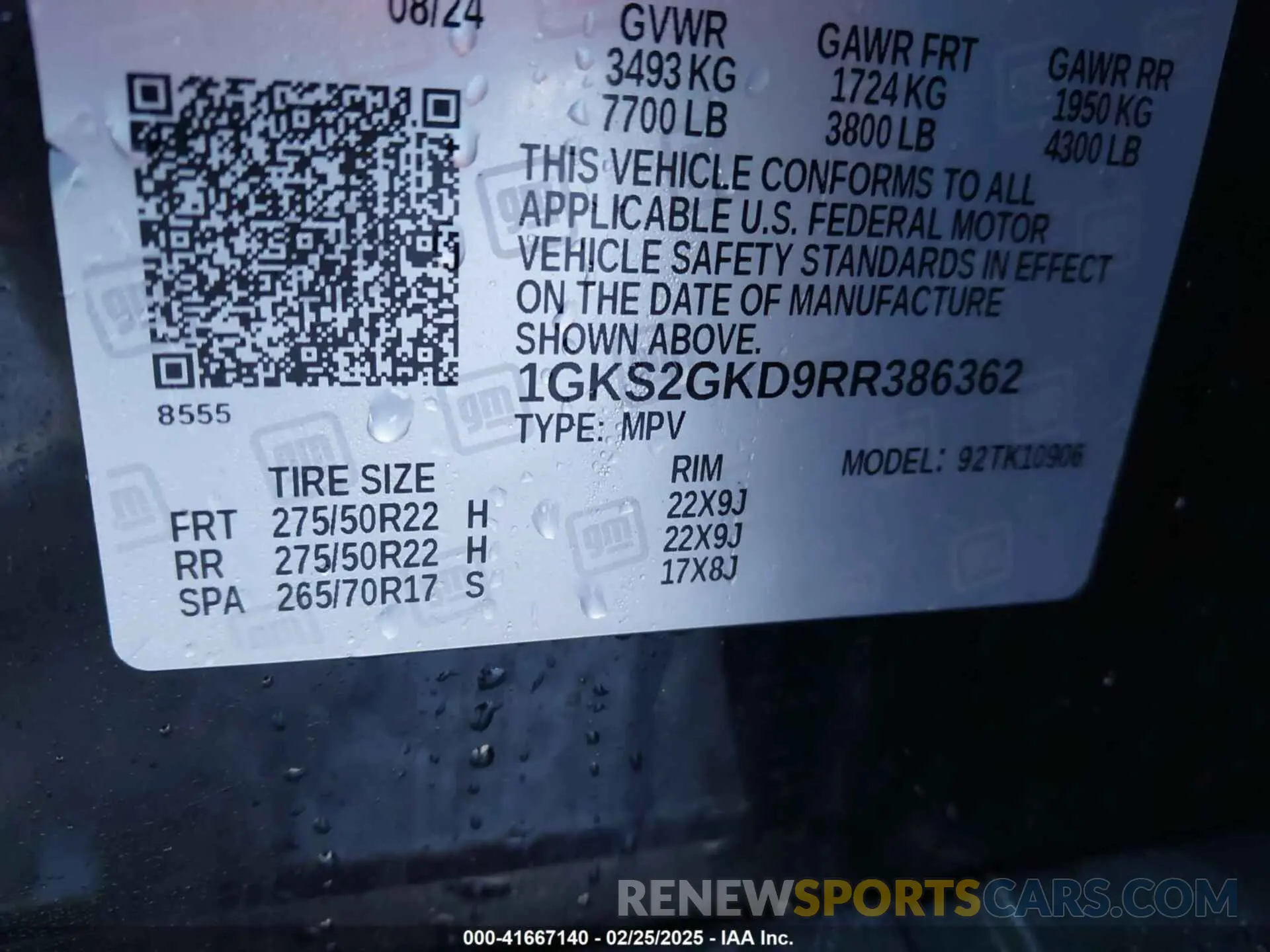 9 Photograph of a damaged car 1GKS2GKD9RR386362 GMC YUKON XL 2024