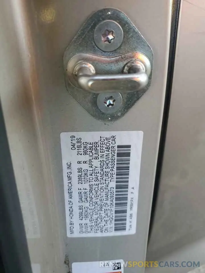 13 Photograph of a damaged car 1HGCV1F10KA093573 HONDA ACCORD 2019