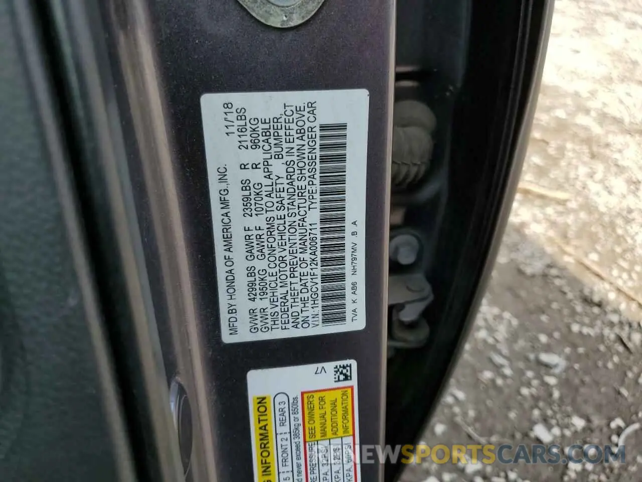 13 Photograph of a damaged car 1HGCV1F12KA006711 HONDA ACCORD 2019