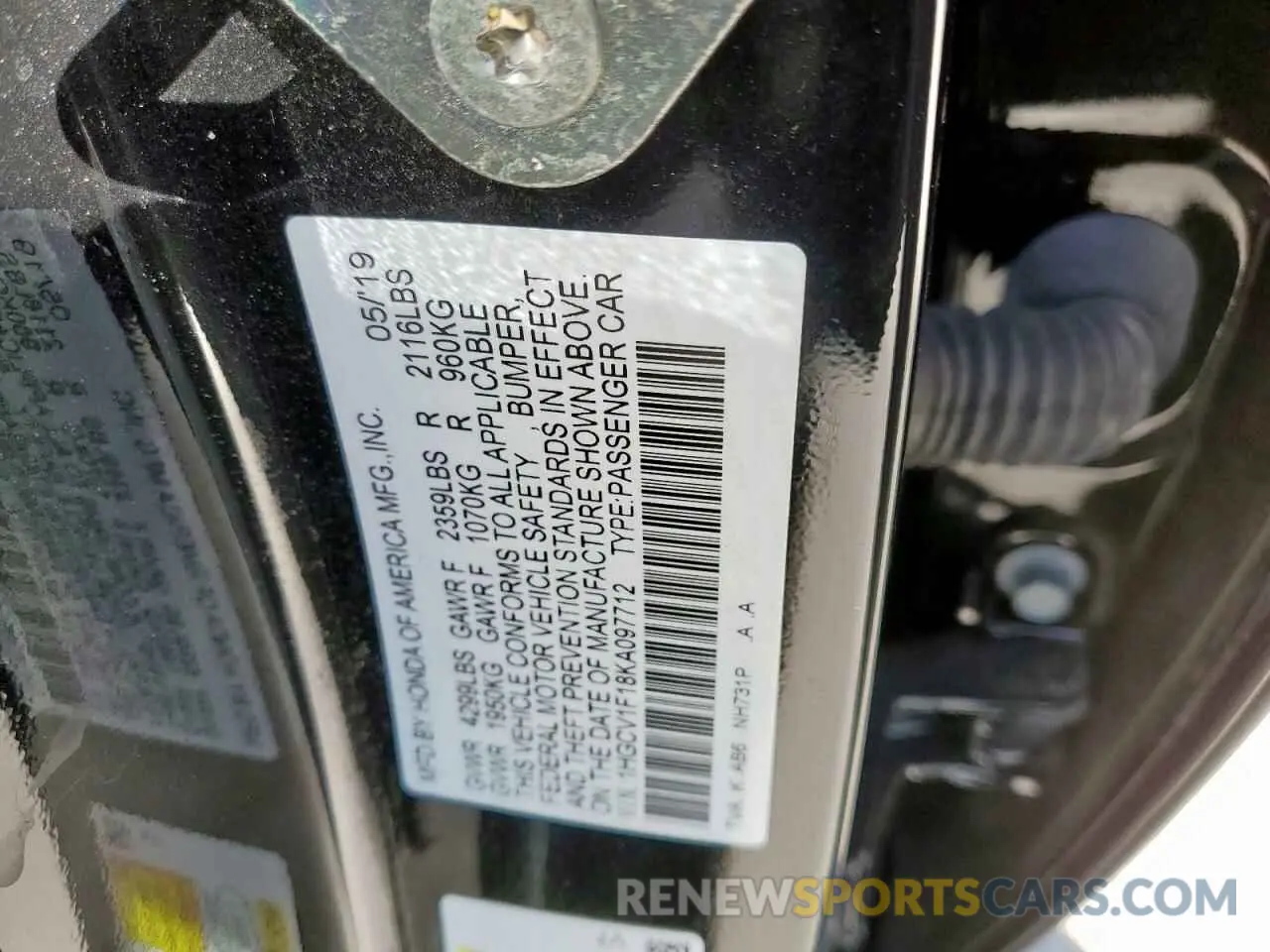 13 Photograph of a damaged car 1HGCV1F18KA097712 HONDA ACCORD 2019
