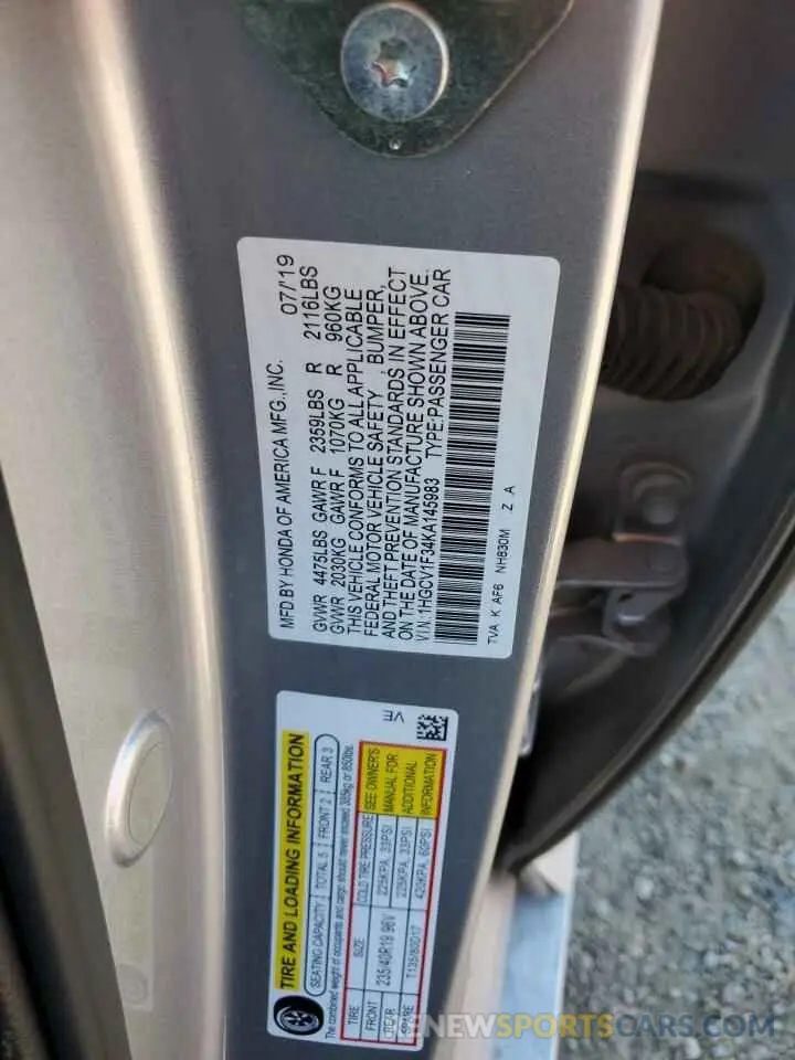 12 Photograph of a damaged car 1HGCV1F34KA145983 HONDA ACCORD 2019