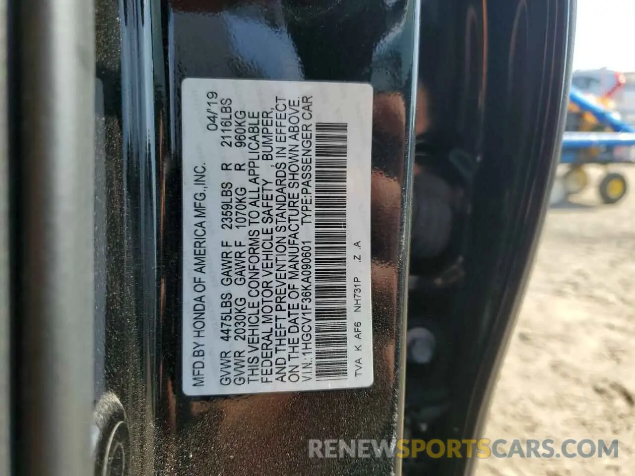 12 Photograph of a damaged car 1HGCV1F36KA090601 HONDA ACCORD 2019