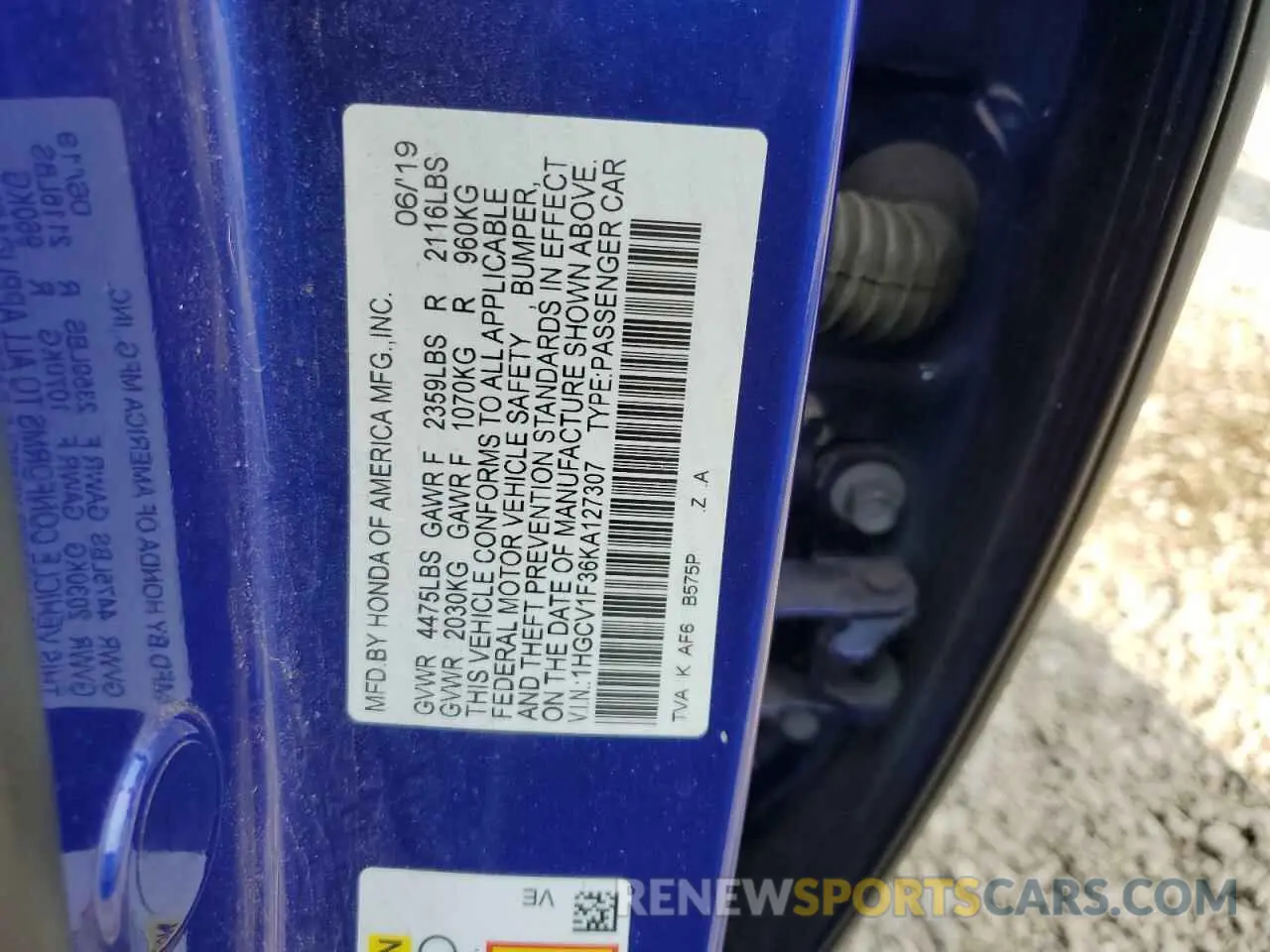 14 Photograph of a damaged car 1HGCV1F36KA127307 HONDA ACCORD 2019
