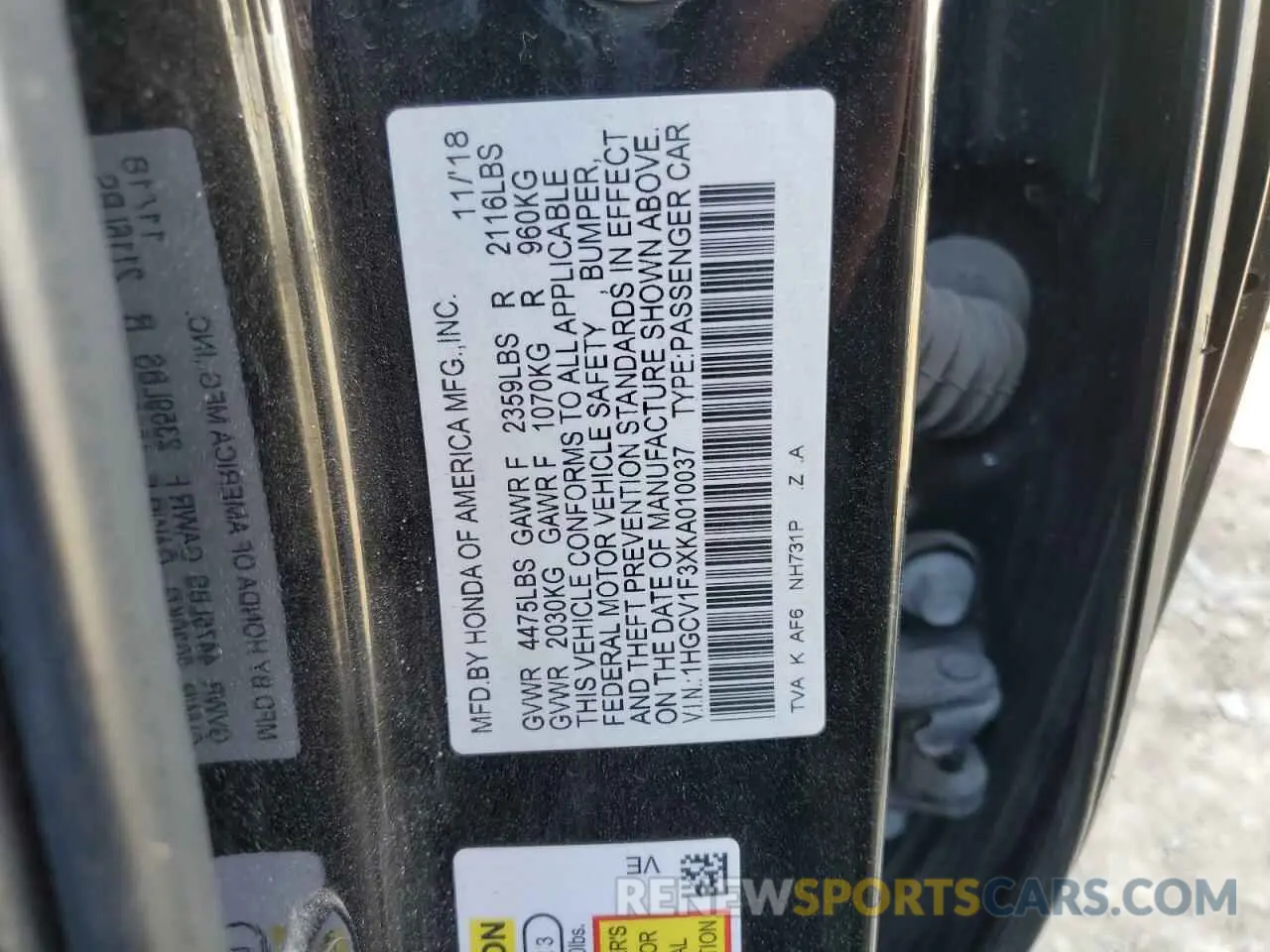 14 Photograph of a damaged car 1HGCV1F3XKA010037 HONDA ACCORD 2019