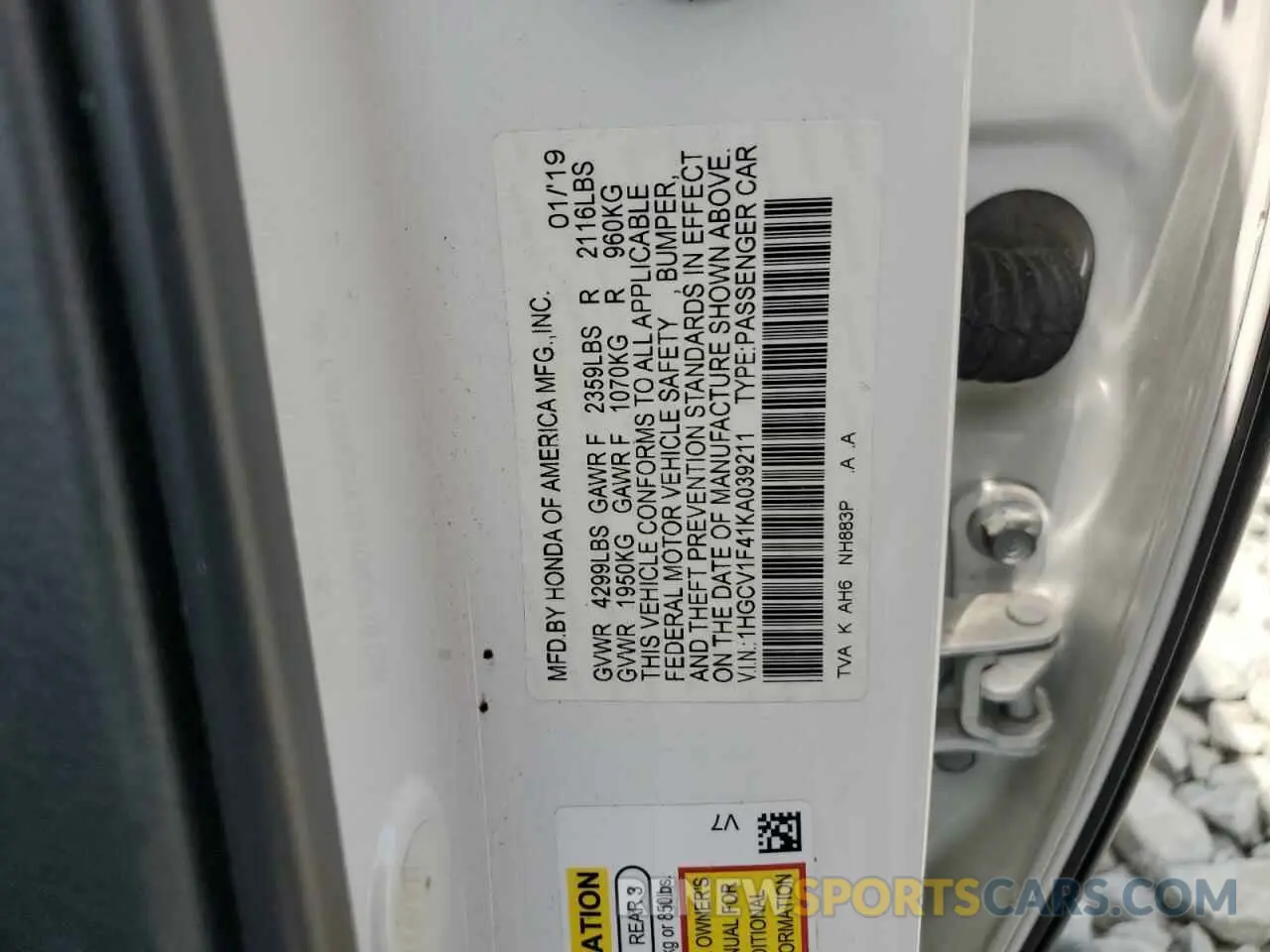12 Photograph of a damaged car 1HGCV1F41KA039211 HONDA ACCORD 2019