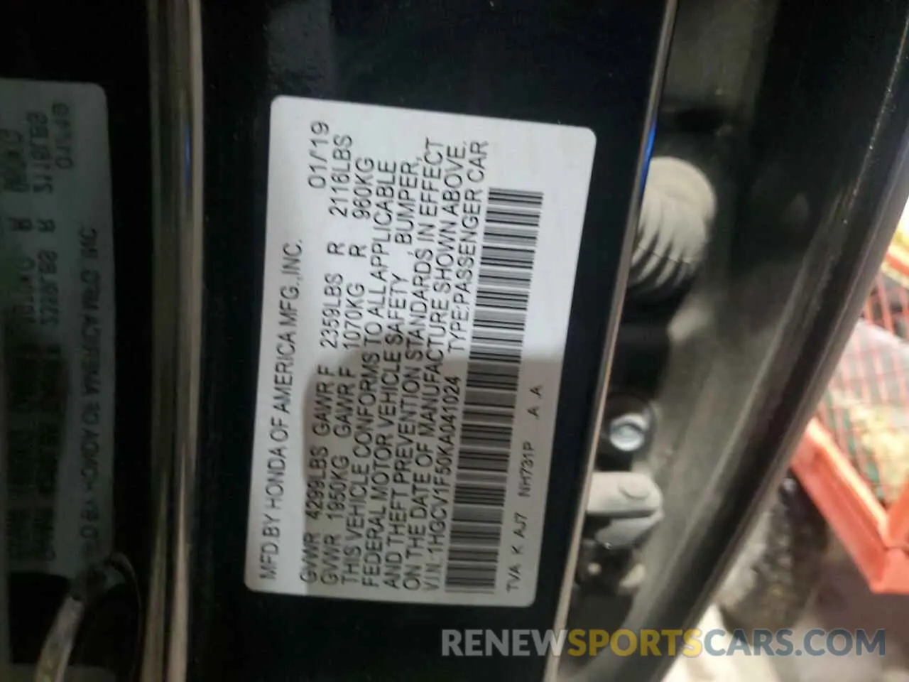 14 Photograph of a damaged car 1HGCV1F50KA041024 HONDA ACCORD 2019