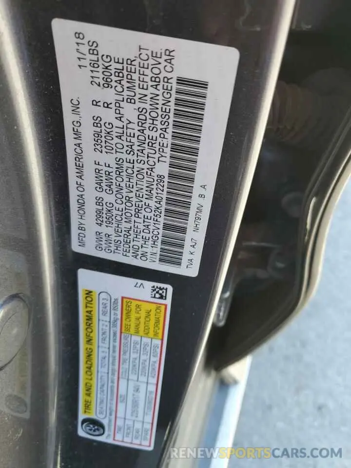 13 Photograph of a damaged car 1HGCV1F52KA012298 HONDA ACCORD 2019