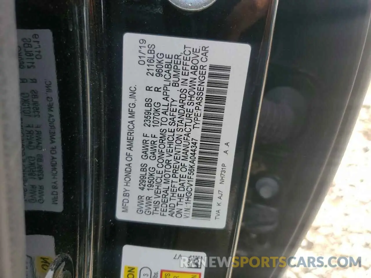 13 Photograph of a damaged car 1HGCV1F56KA044347 HONDA ACCORD 2019