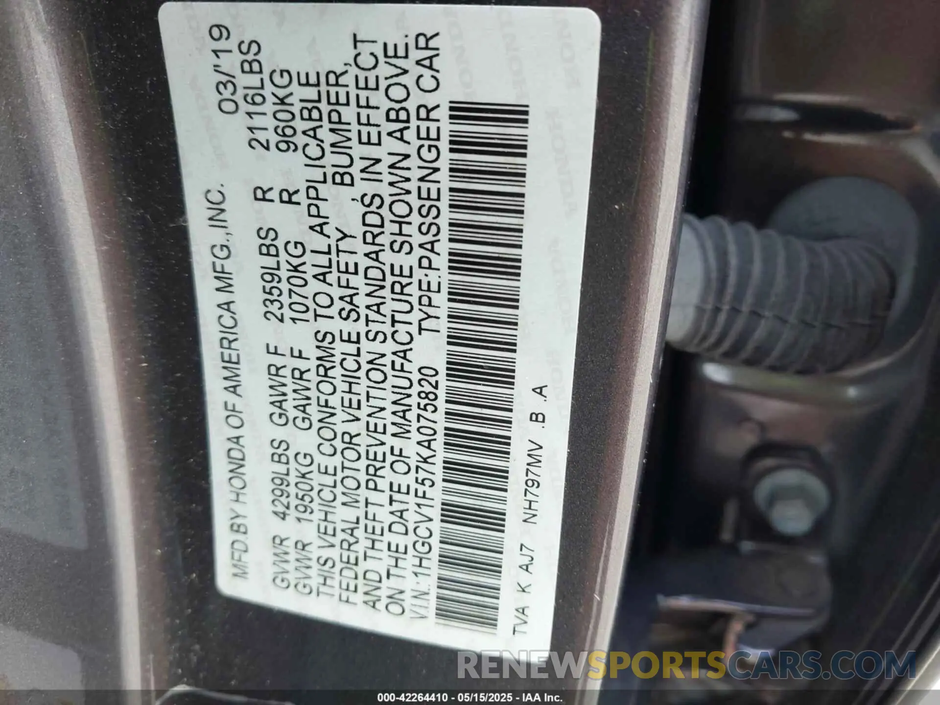 9 Photograph of a damaged car 1HGCV1F57KA075820 HONDA ACCORD 2019