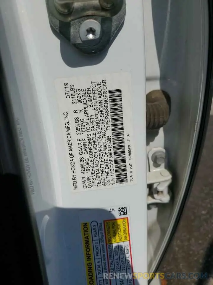 13 Photograph of a damaged car 1HGCV1F59KA135385 HONDA ACCORD 2019