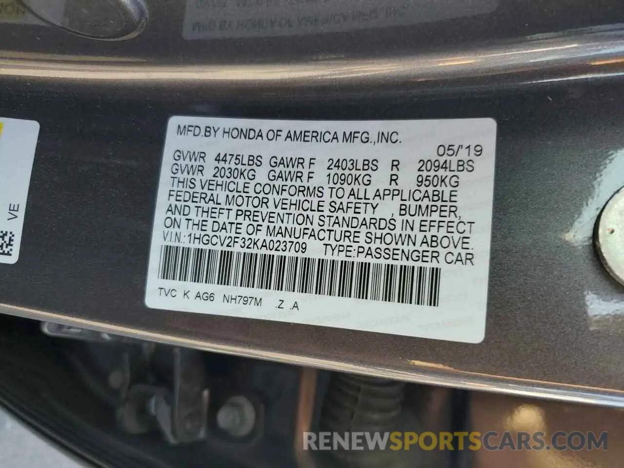 13 Photograph of a damaged car 1HGCV2F32KA023709 HONDA ACCORD 2019