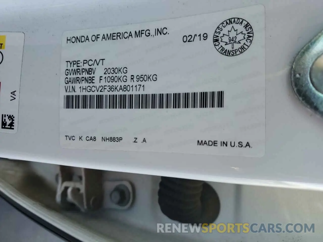 12 Photograph of a damaged car 1HGCV2F36KA801171 HONDA ACCORD 2019