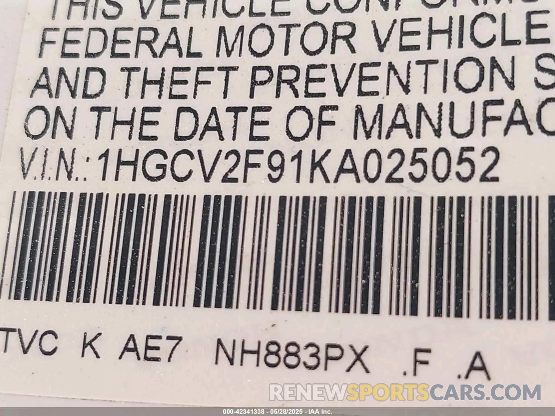 9 Photograph of a damaged car 1HGCV2F91KA025052 HONDA ACCORD 2019