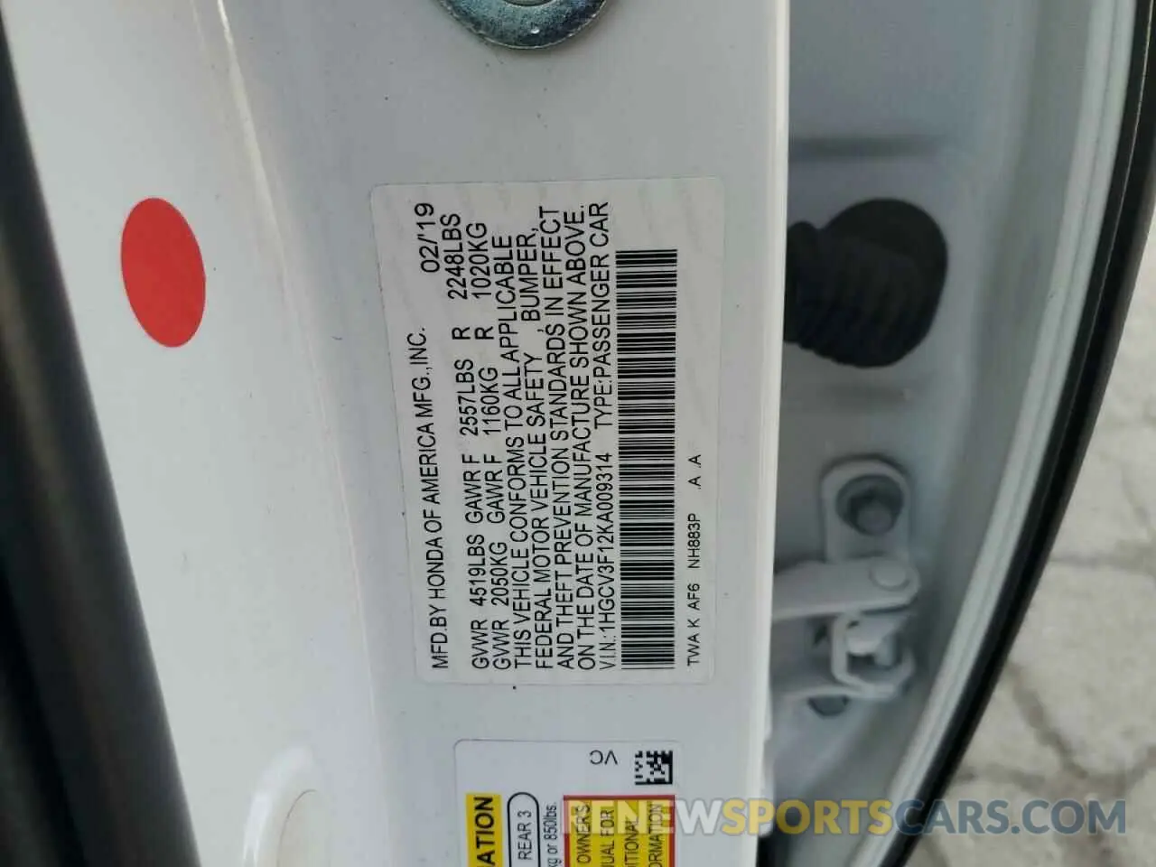 14 Photograph of a damaged car 1HGCV3F12KA009314 HONDA ACCORD 2019