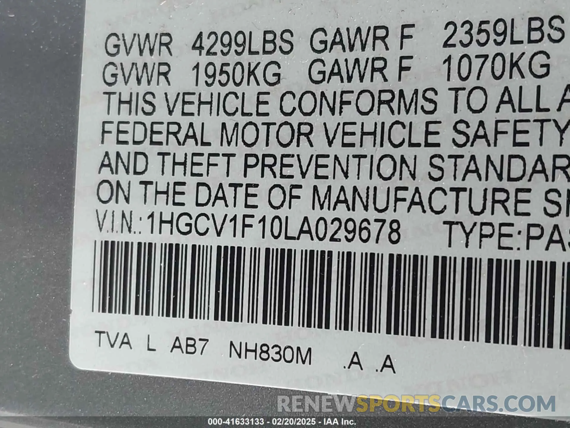 9 Photograph of a damaged car 1HGCV1F10LA029678 HONDA ACCORD 2020