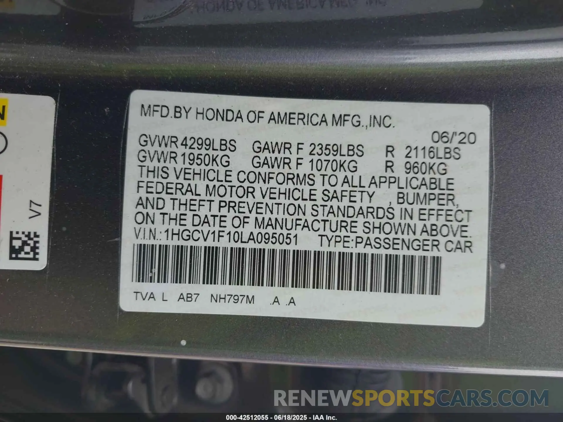 9 Photograph of a damaged car 1HGCV1F10LA095051 HONDA ACCORD 2020
