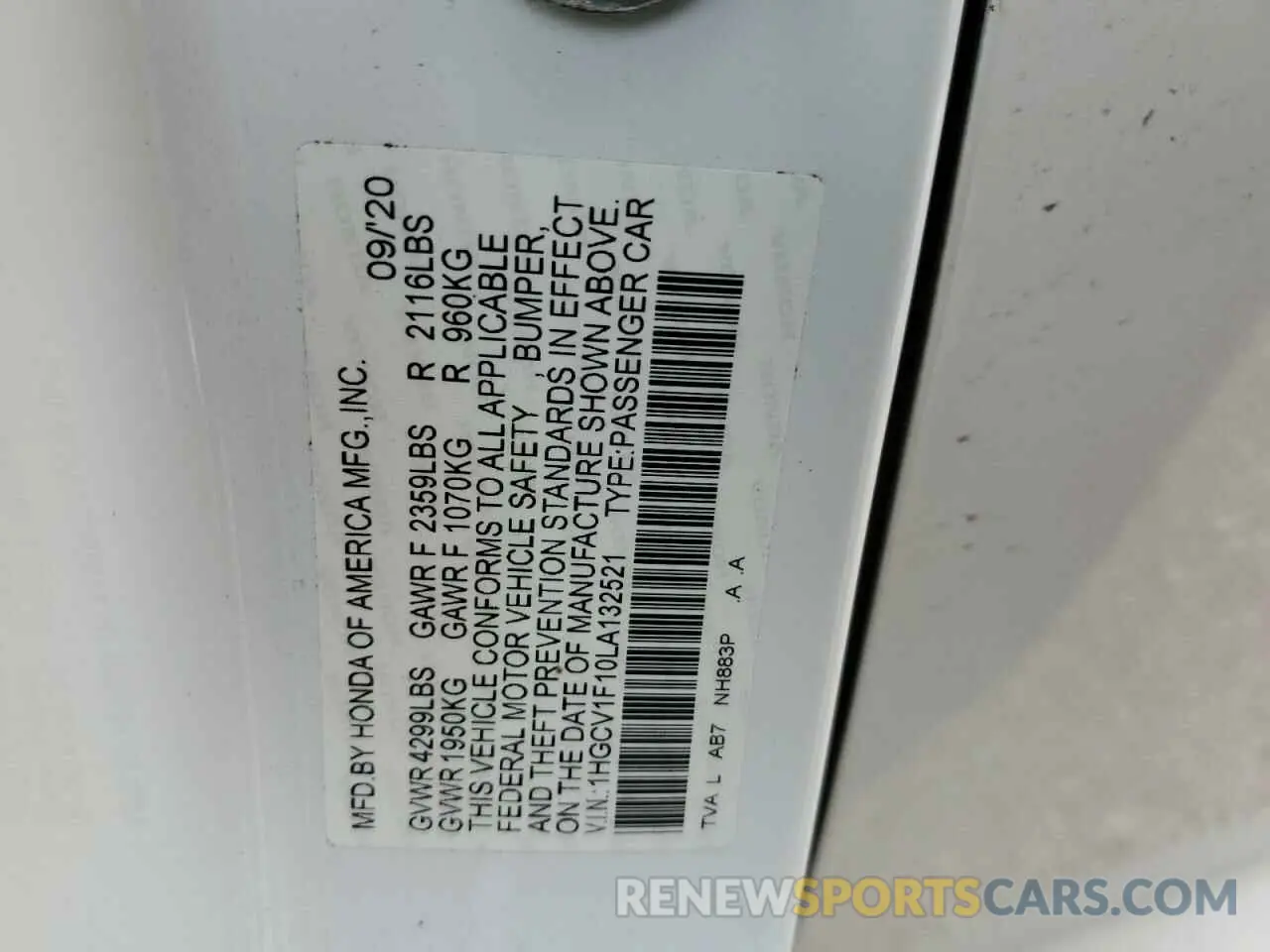 12 Photograph of a damaged car 1HGCV1F10LA132521 HONDA ACCORD 2020