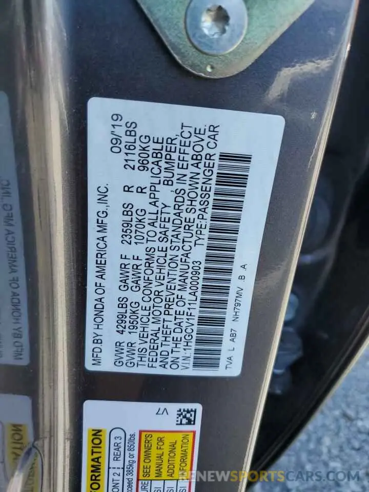 12 Photograph of a damaged car 1HGCV1F11LA000903 HONDA ACCORD 2020
