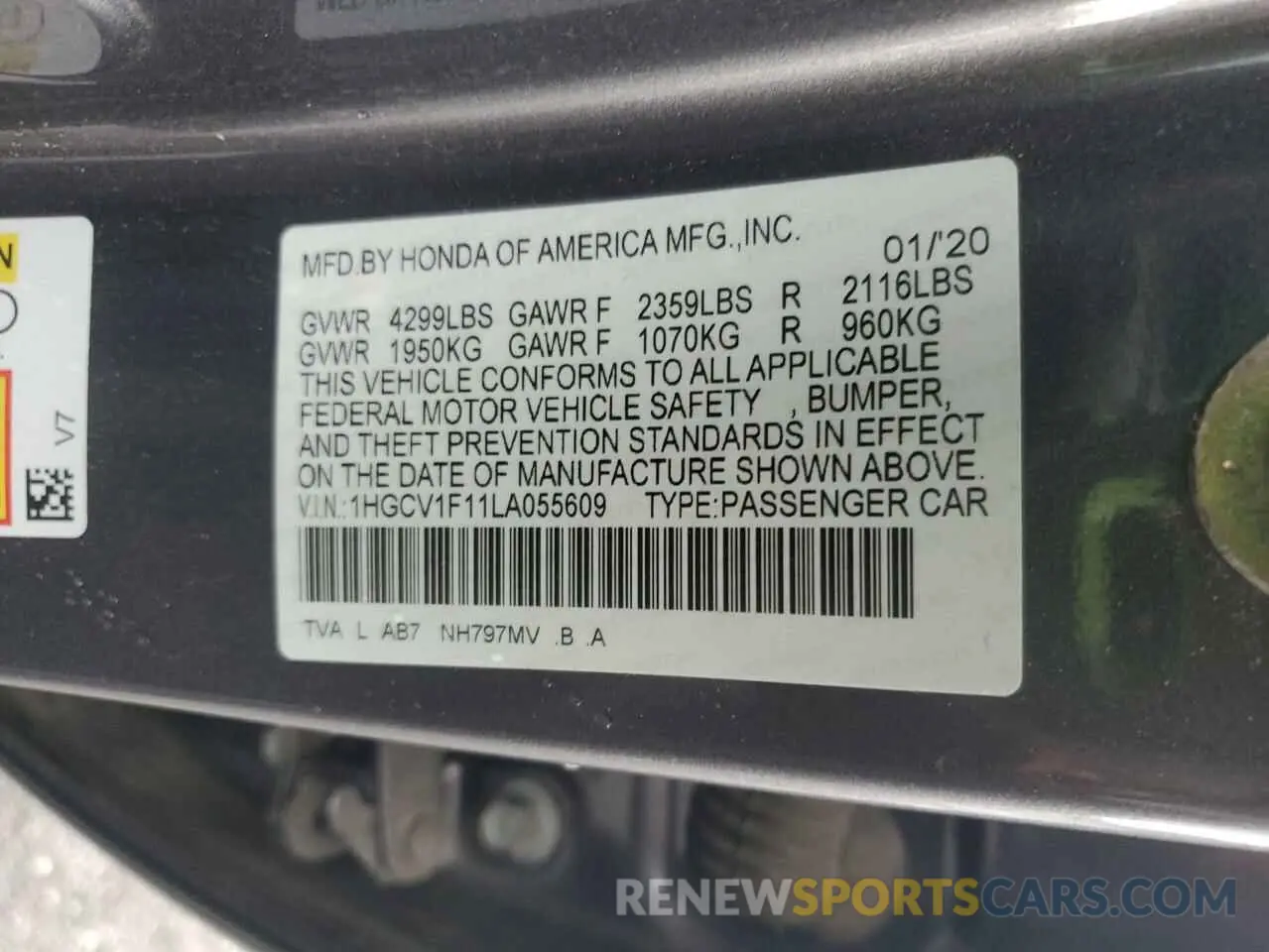 12 Photograph of a damaged car 1HGCV1F11LA055609 HONDA ACCORD 2020