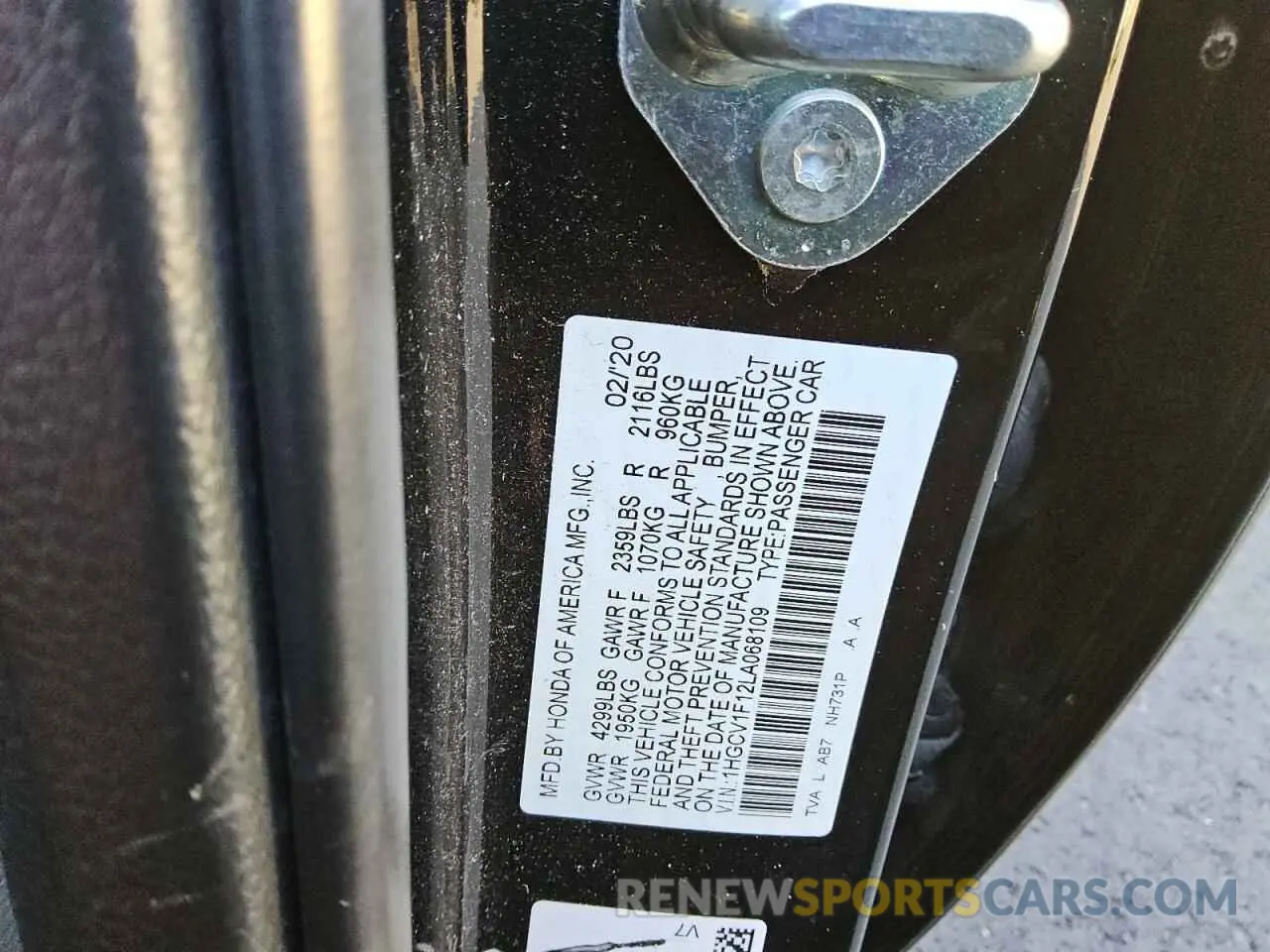 12 Photograph of a damaged car 1HGCV1F12LA068109 HONDA ACCORD 2020