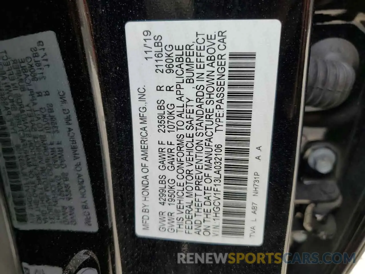 14 Photograph of a damaged car 1HGCV1F13LA032106 HONDA ACCORD 2020