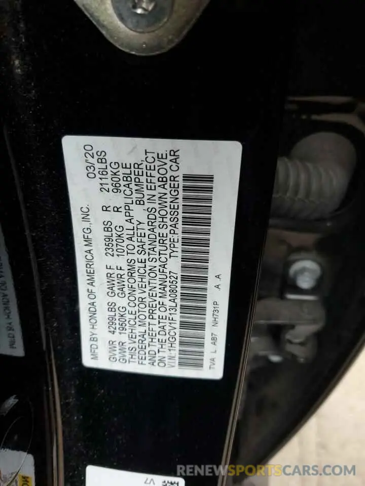 12 Photograph of a damaged car 1HGCV1F13LA080527 HONDA ACCORD 2020