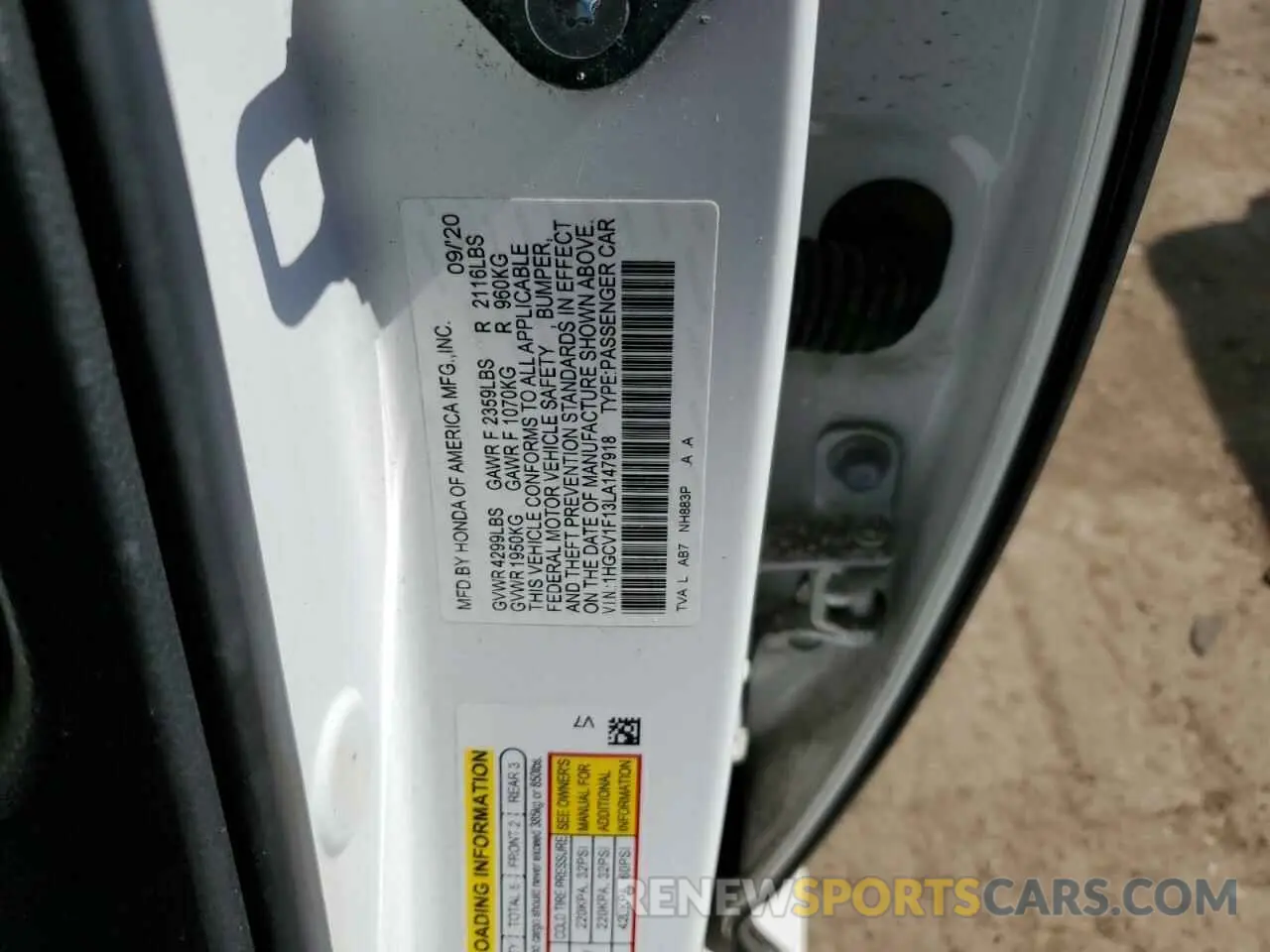 12 Photograph of a damaged car 1HGCV1F13LA147918 HONDA ACCORD 2020