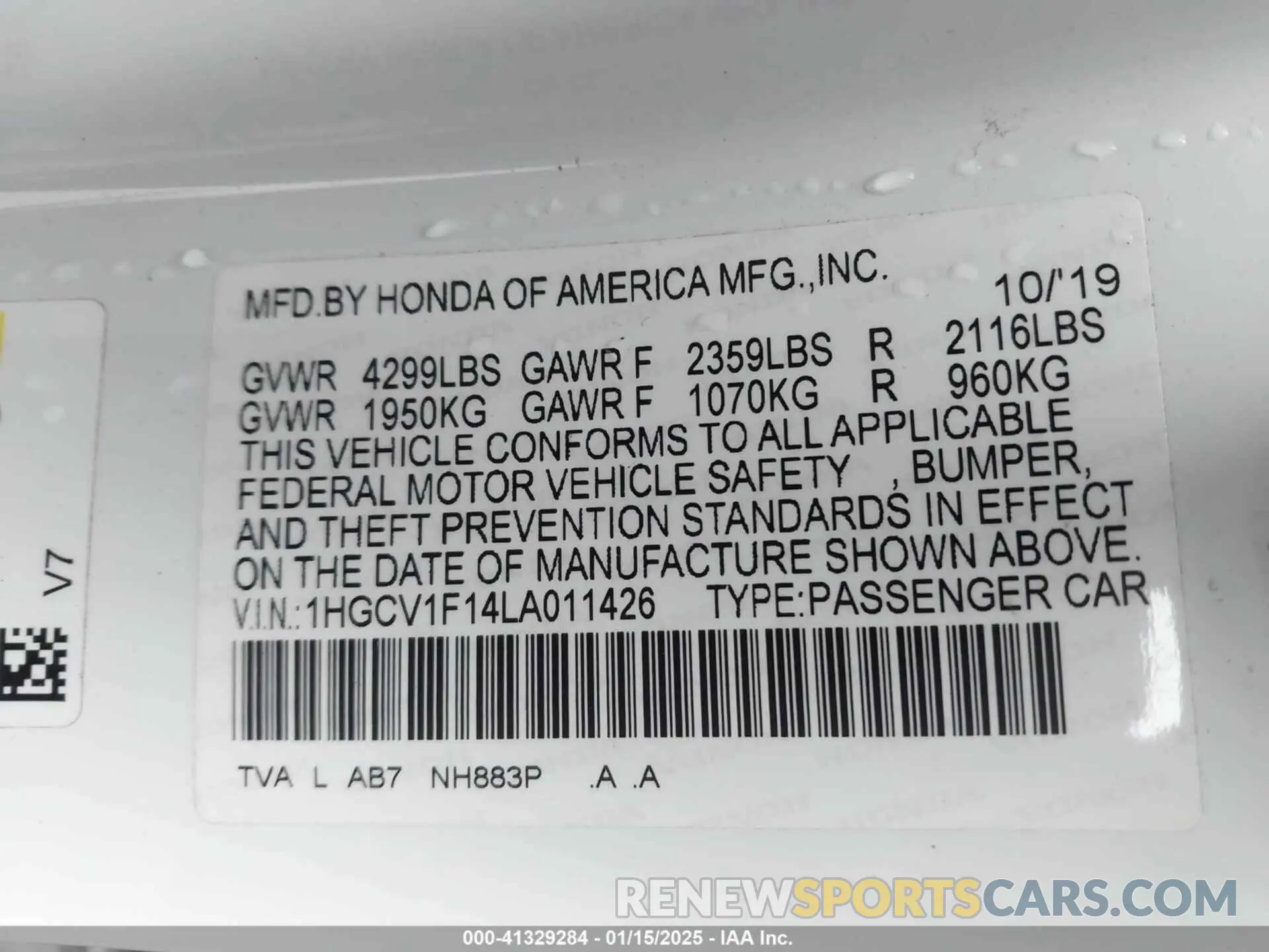 9 Photograph of a damaged car 1HGCV1F14LA011426 HONDA ACCORD 2020