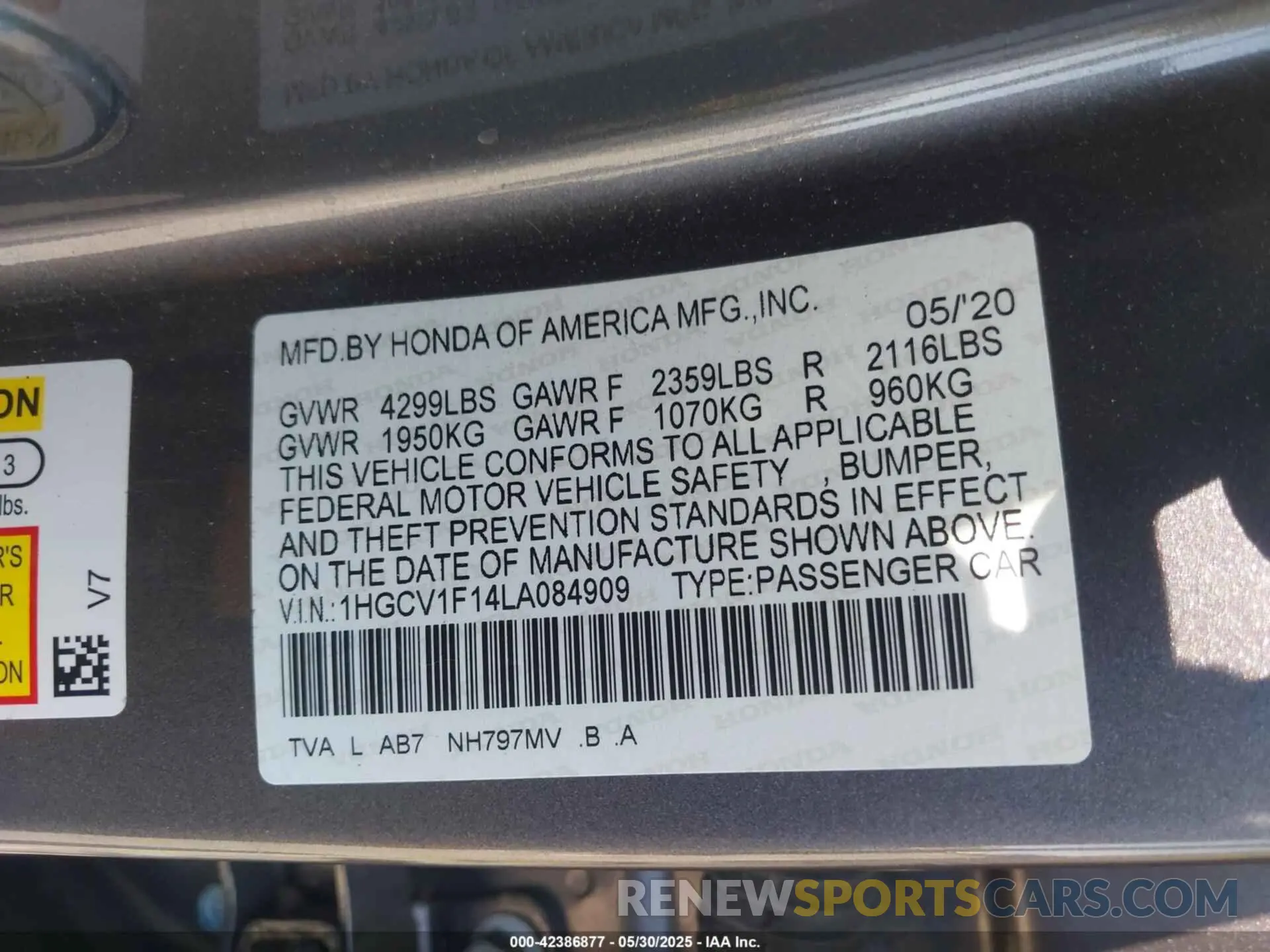 9 Photograph of a damaged car 1HGCV1F14LA084909 HONDA ACCORD 2020