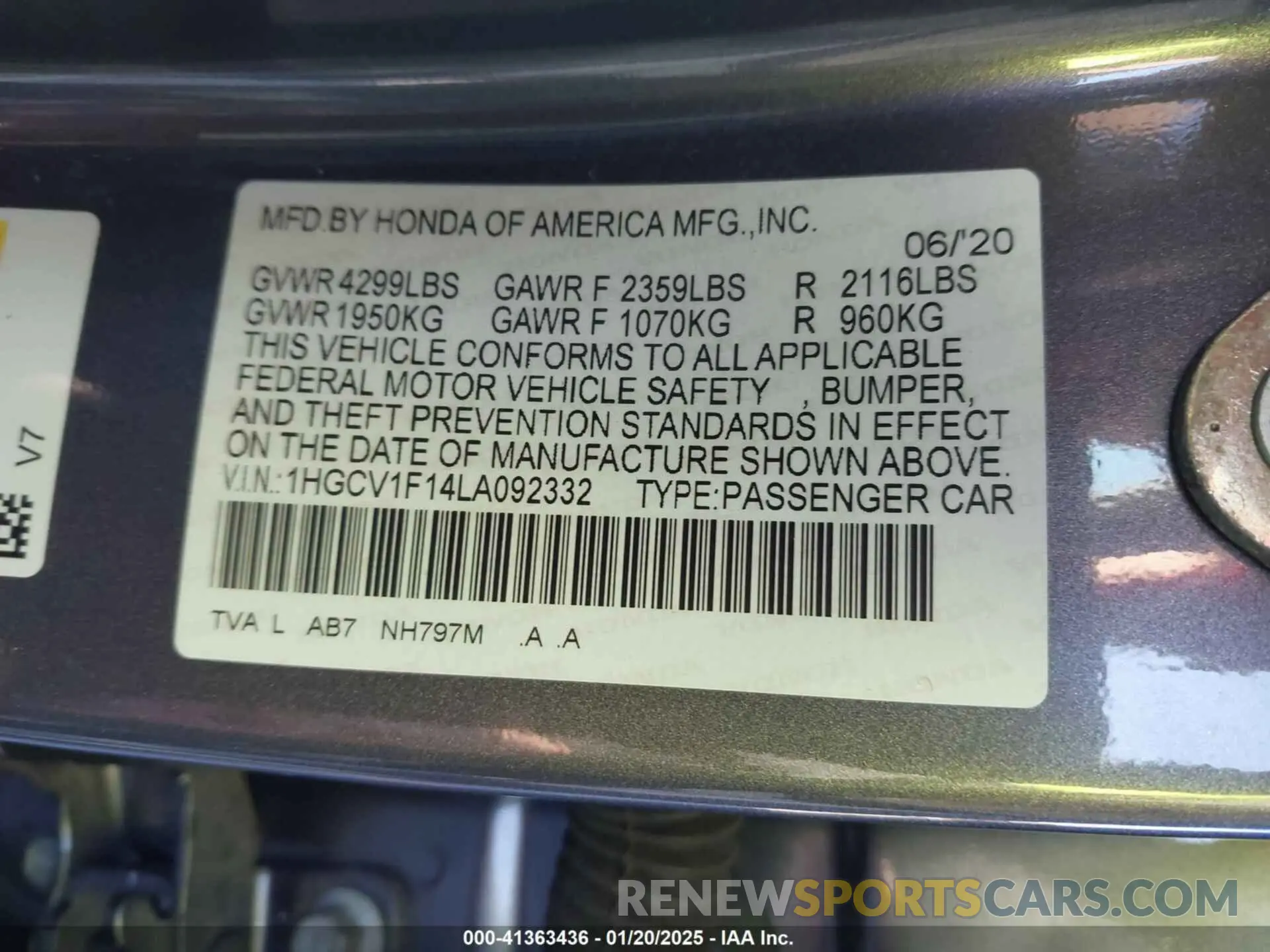 9 Photograph of a damaged car 1HGCV1F14LA092332 HONDA ACCORD 2020