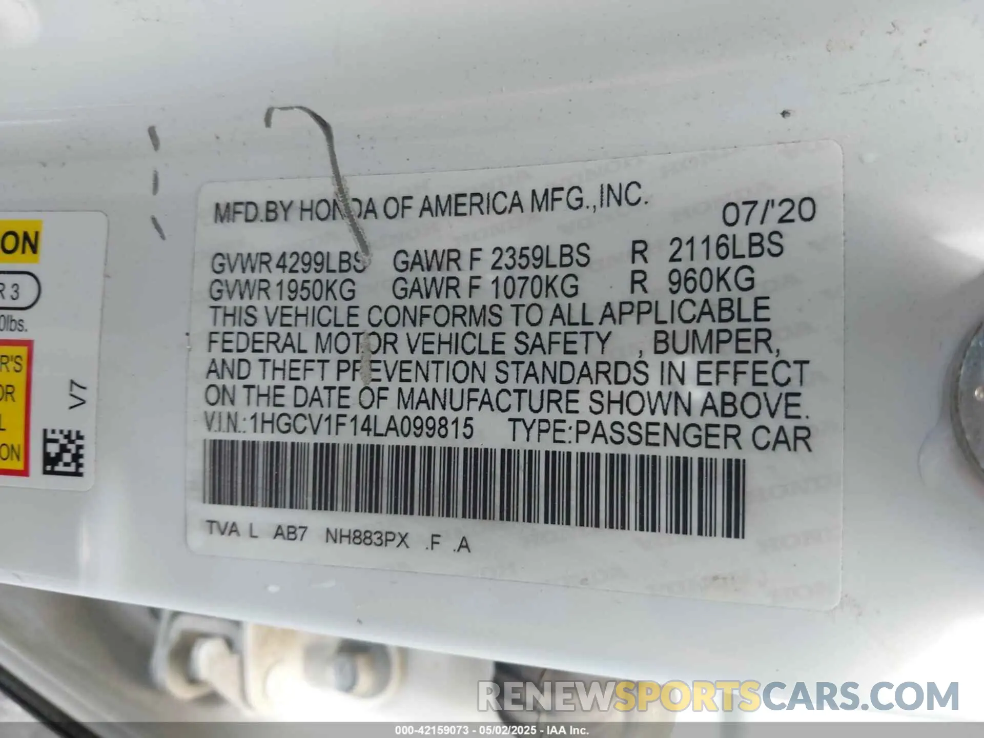 9 Photograph of a damaged car 1HGCV1F14LA099815 HONDA ACCORD 2020