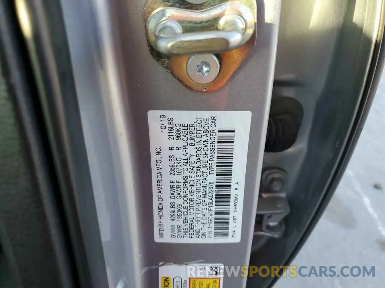 12 Photograph of a damaged car 1HGCV1F15LA022676 HONDA ACCORD 2020