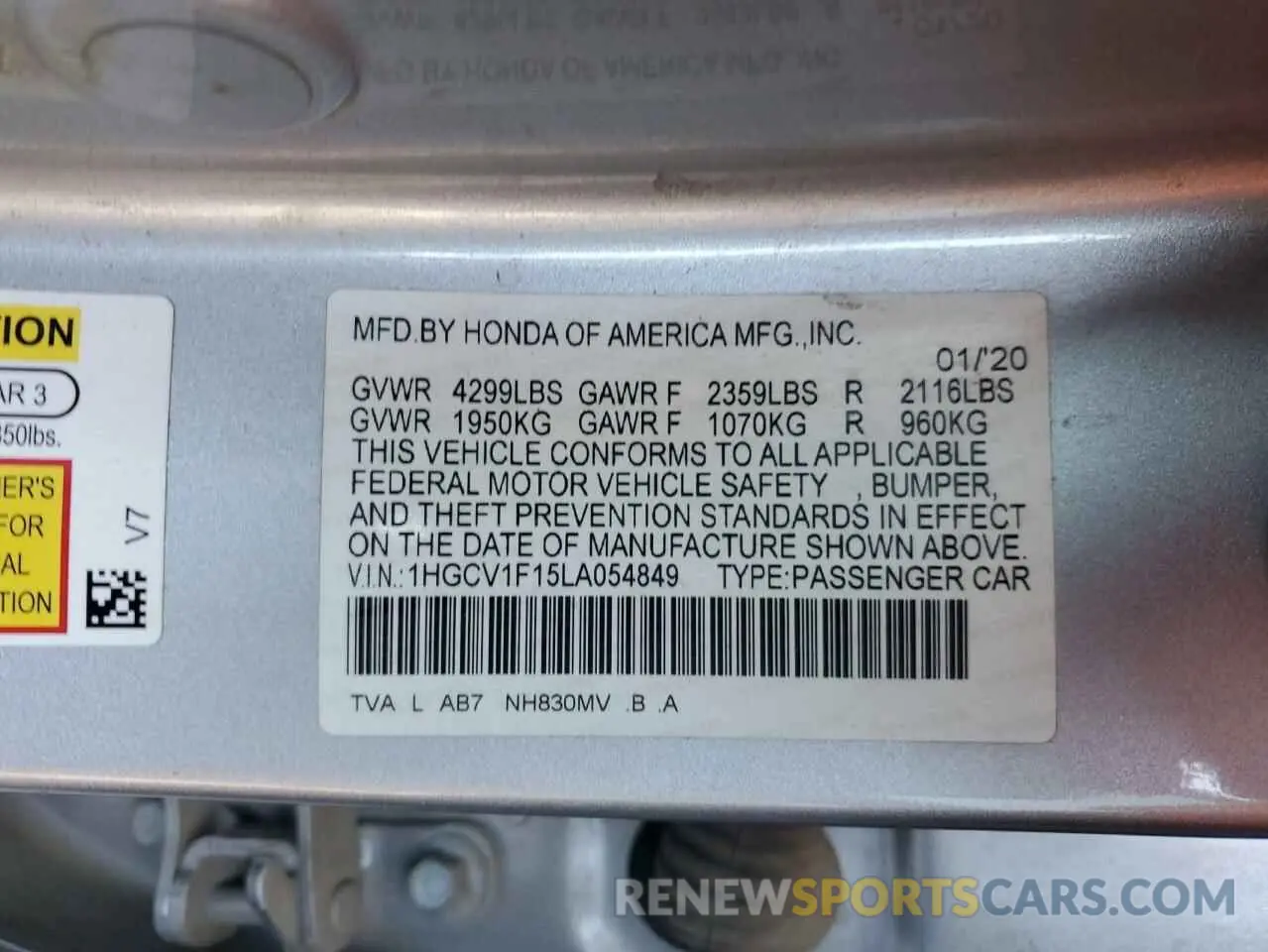 13 Photograph of a damaged car 1HGCV1F15LA054849 HONDA ACCORD 2020