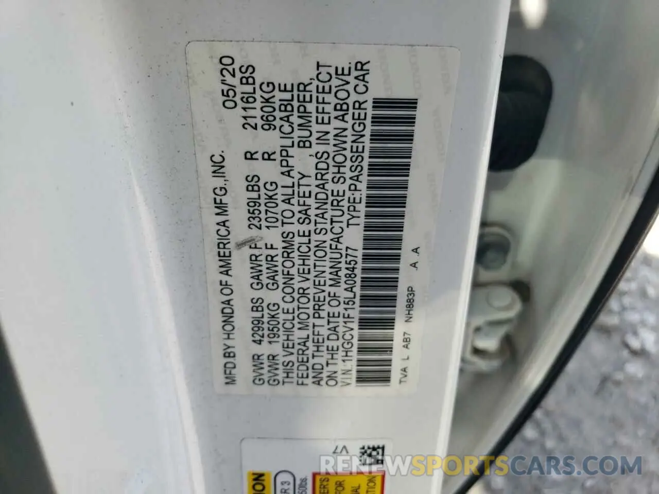 12 Photograph of a damaged car 1HGCV1F15LA084577 HONDA ACCORD 2020