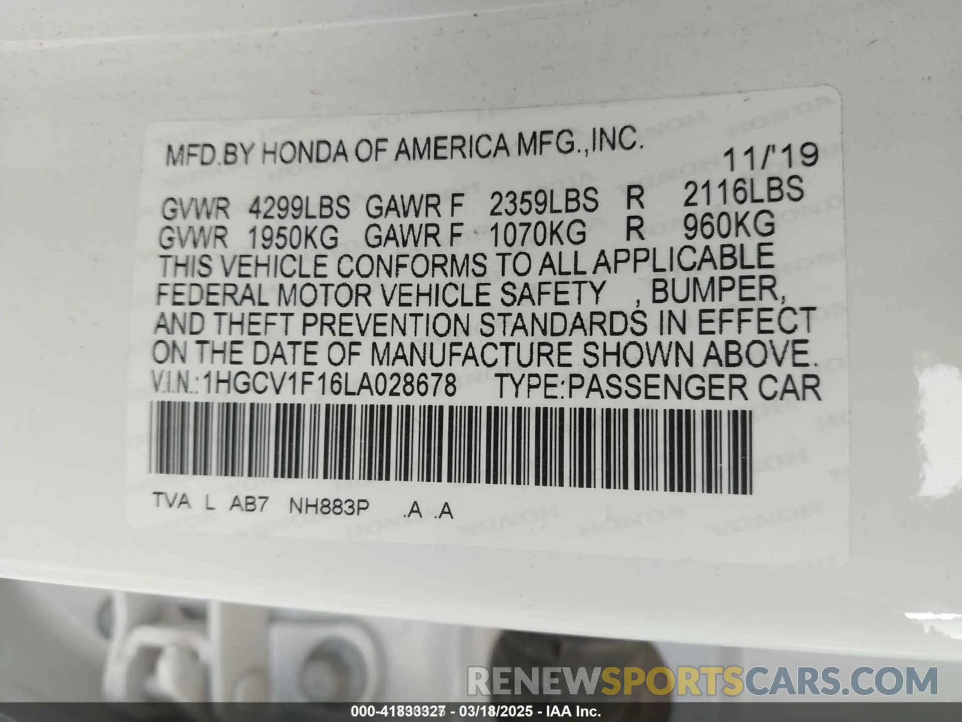 9 Photograph of a damaged car 1HGCV1F16LA028678 HONDA ACCORD 2020