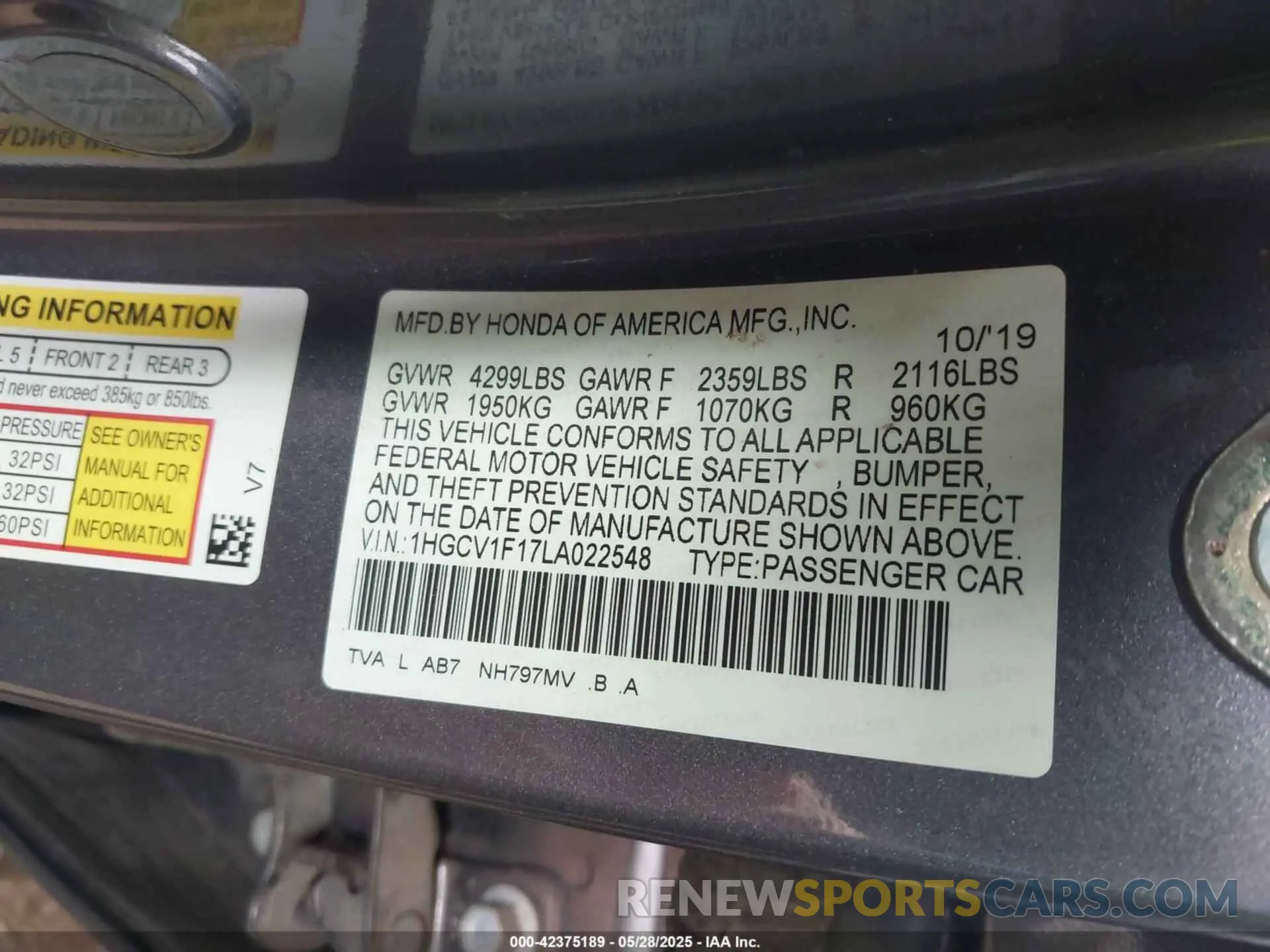 9 Photograph of a damaged car 1HGCV1F17LA022548 HONDA ACCORD 2020