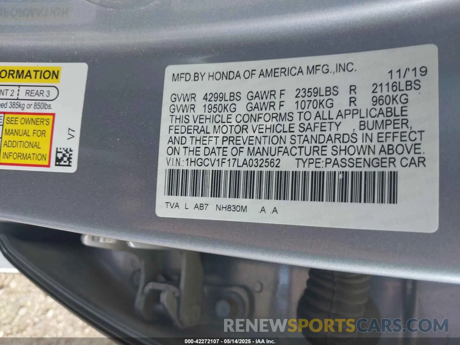 9 Photograph of a damaged car 1HGCV1F17LA032562 HONDA ACCORD 2020