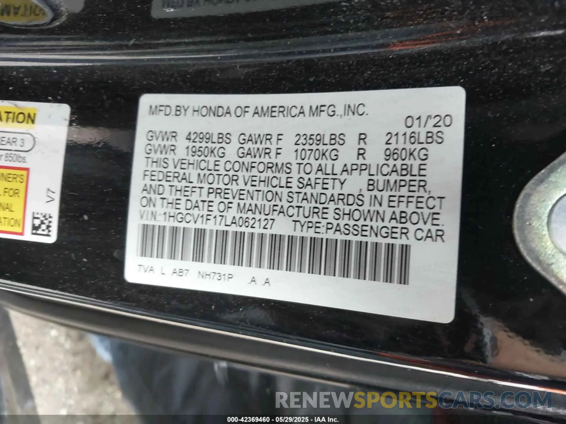 9 Photograph of a damaged car 1HGCV1F17LA062127 HONDA ACCORD 2020