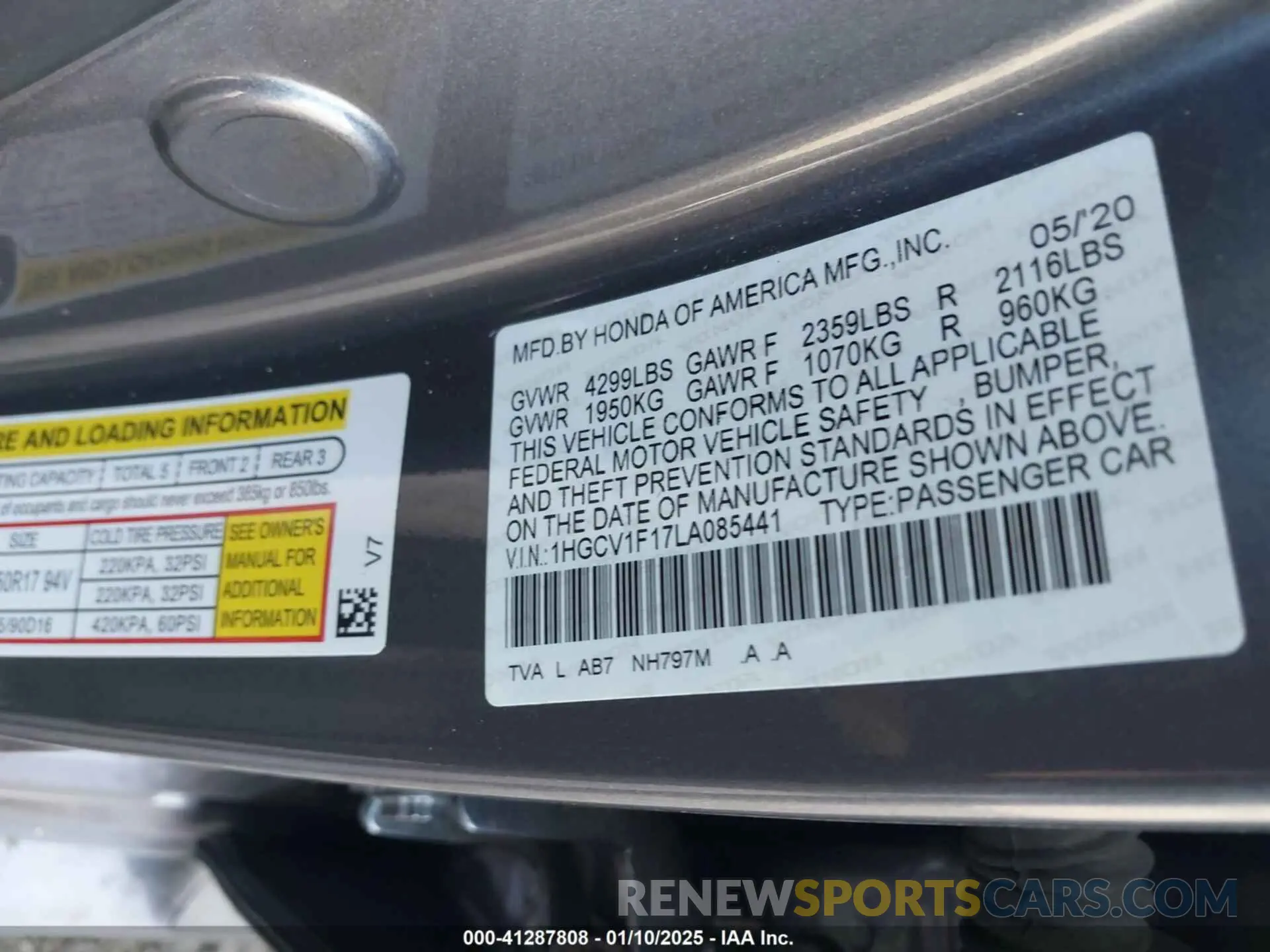 9 Photograph of a damaged car 1HGCV1F17LA085441 HONDA ACCORD 2020