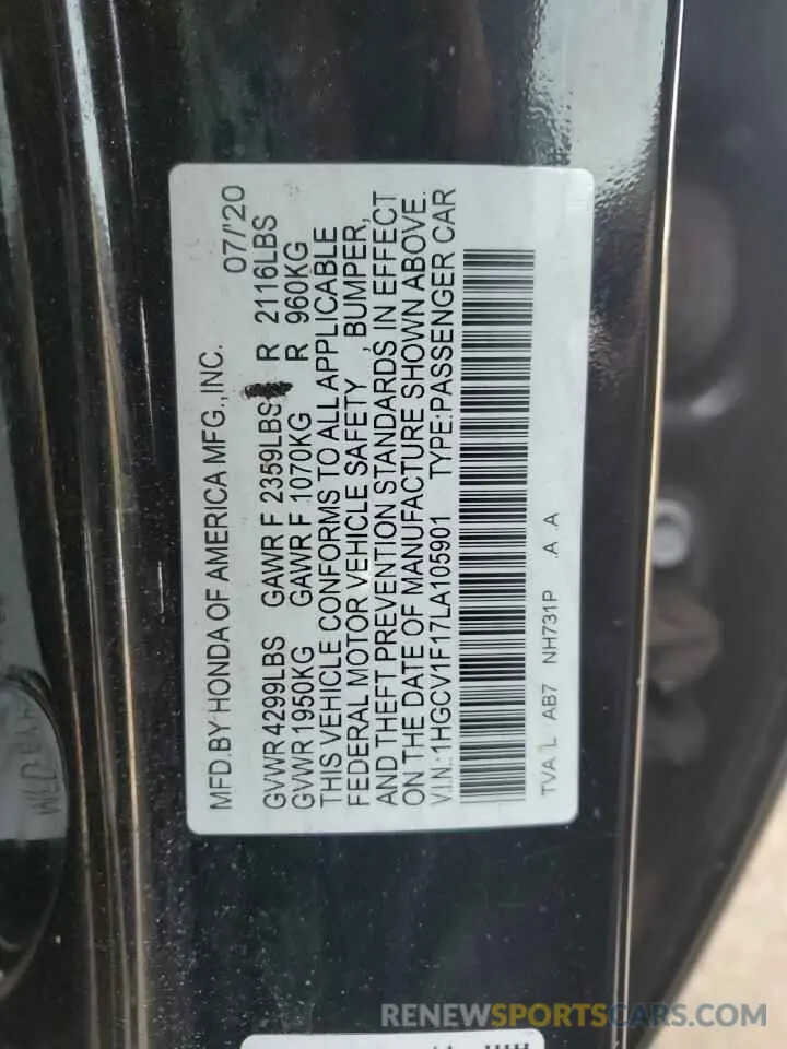 14 Photograph of a damaged car 1HGCV1F17LA105901 HONDA ACCORD 2020