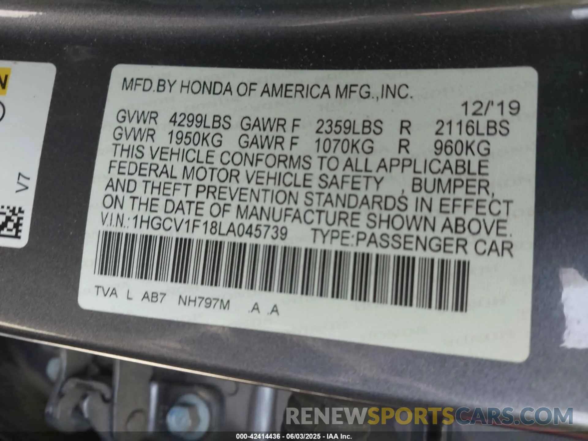 9 Photograph of a damaged car 1HGCV1F18LA045739 HONDA ACCORD 2020