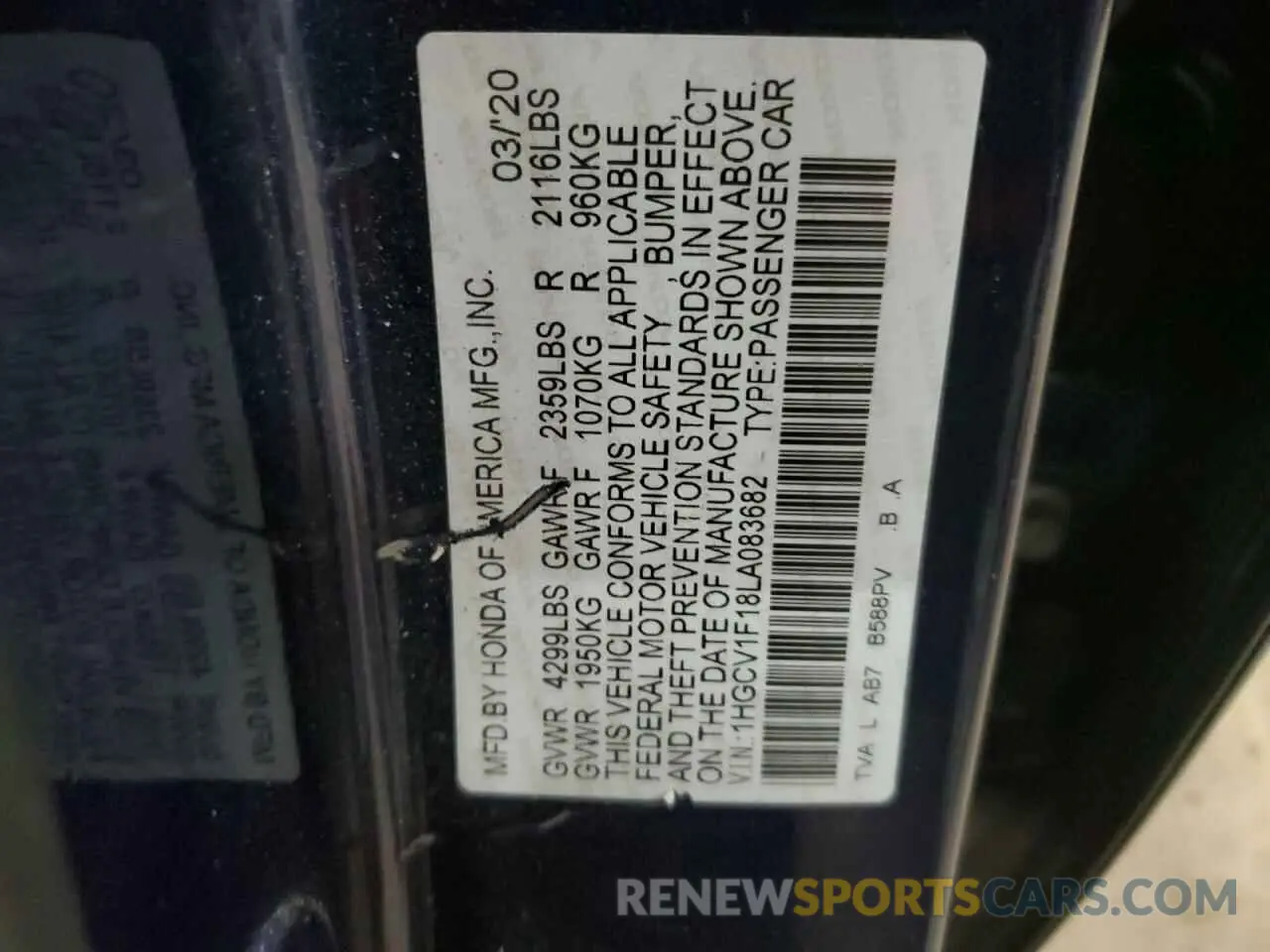 12 Photograph of a damaged car 1HGCV1F18LA083682 HONDA ACCORD 2020