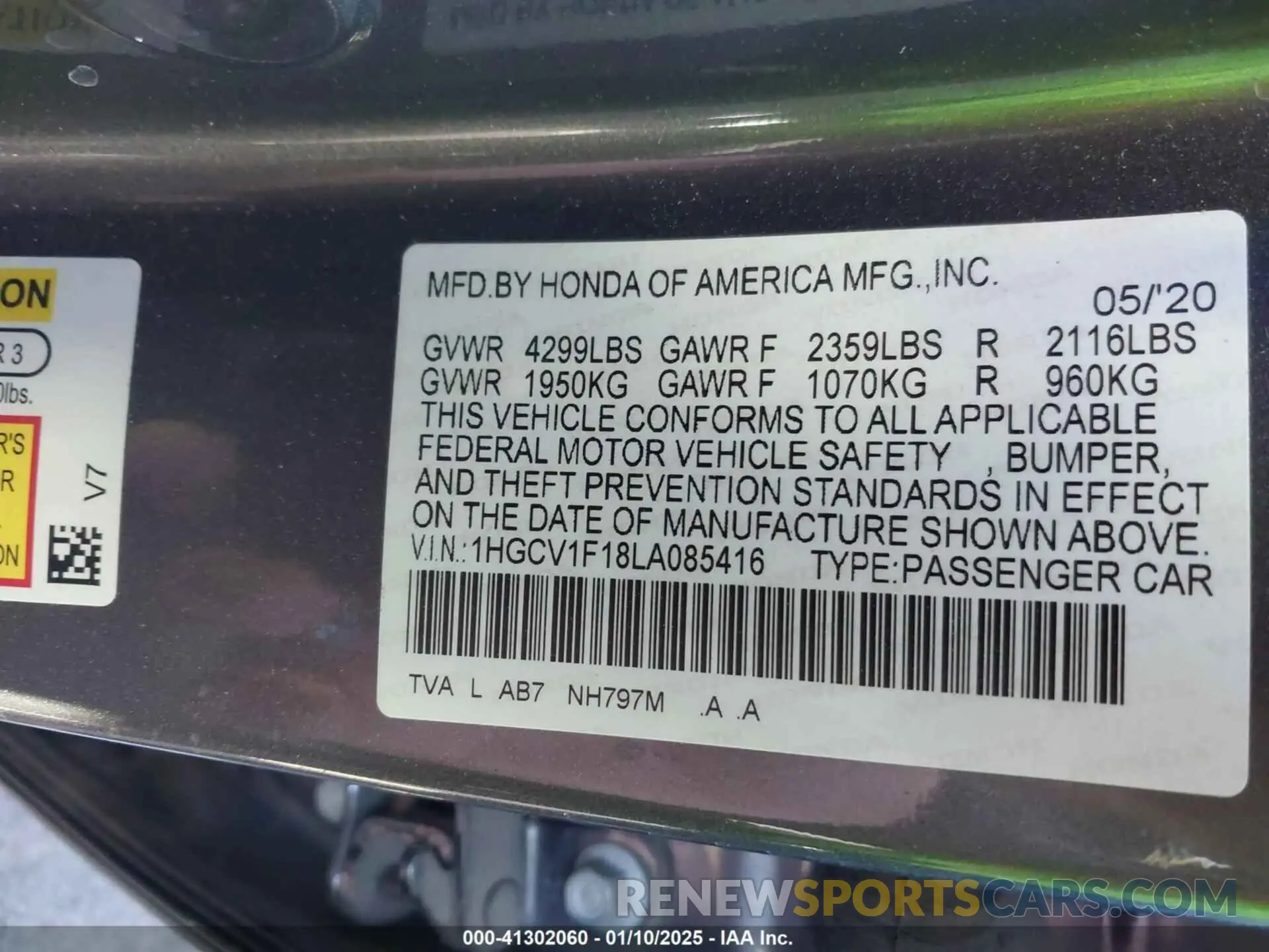 9 Photograph of a damaged car 1HGCV1F18LA085416 HONDA ACCORD 2020