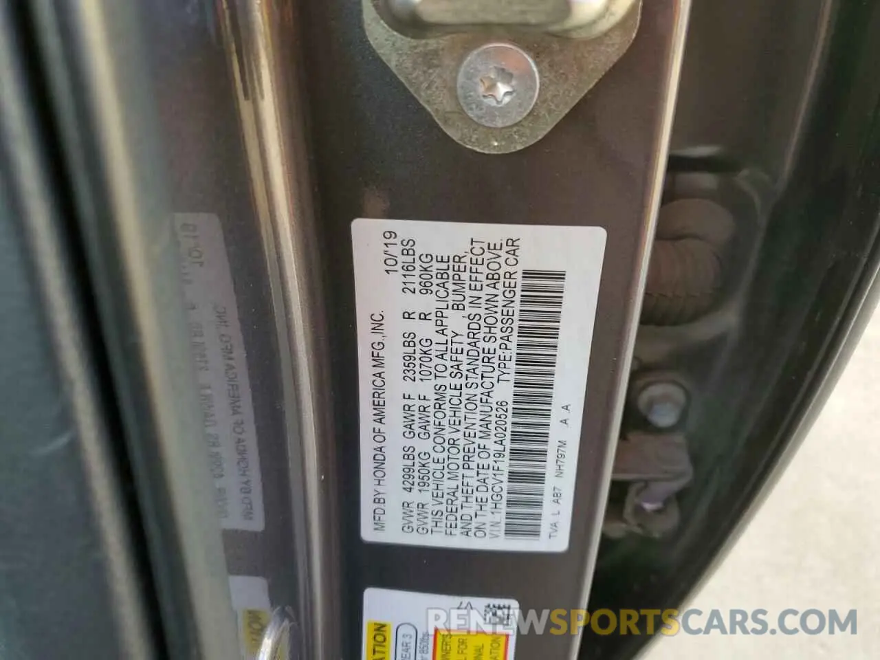 12 Photograph of a damaged car 1HGCV1F19LA020526 HONDA ACCORD 2020