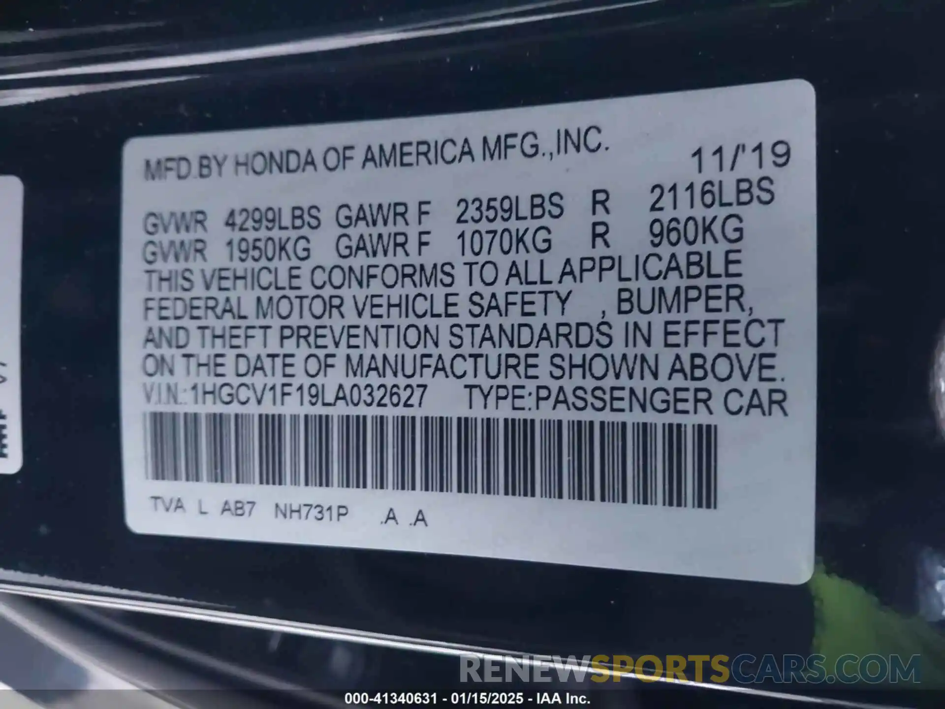 9 Photograph of a damaged car 1HGCV1F19LA032627 HONDA ACCORD 2020