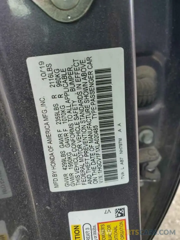 12 Photograph of a damaged car 1HGCV1F1XLA020485 HONDA ACCORD 2020