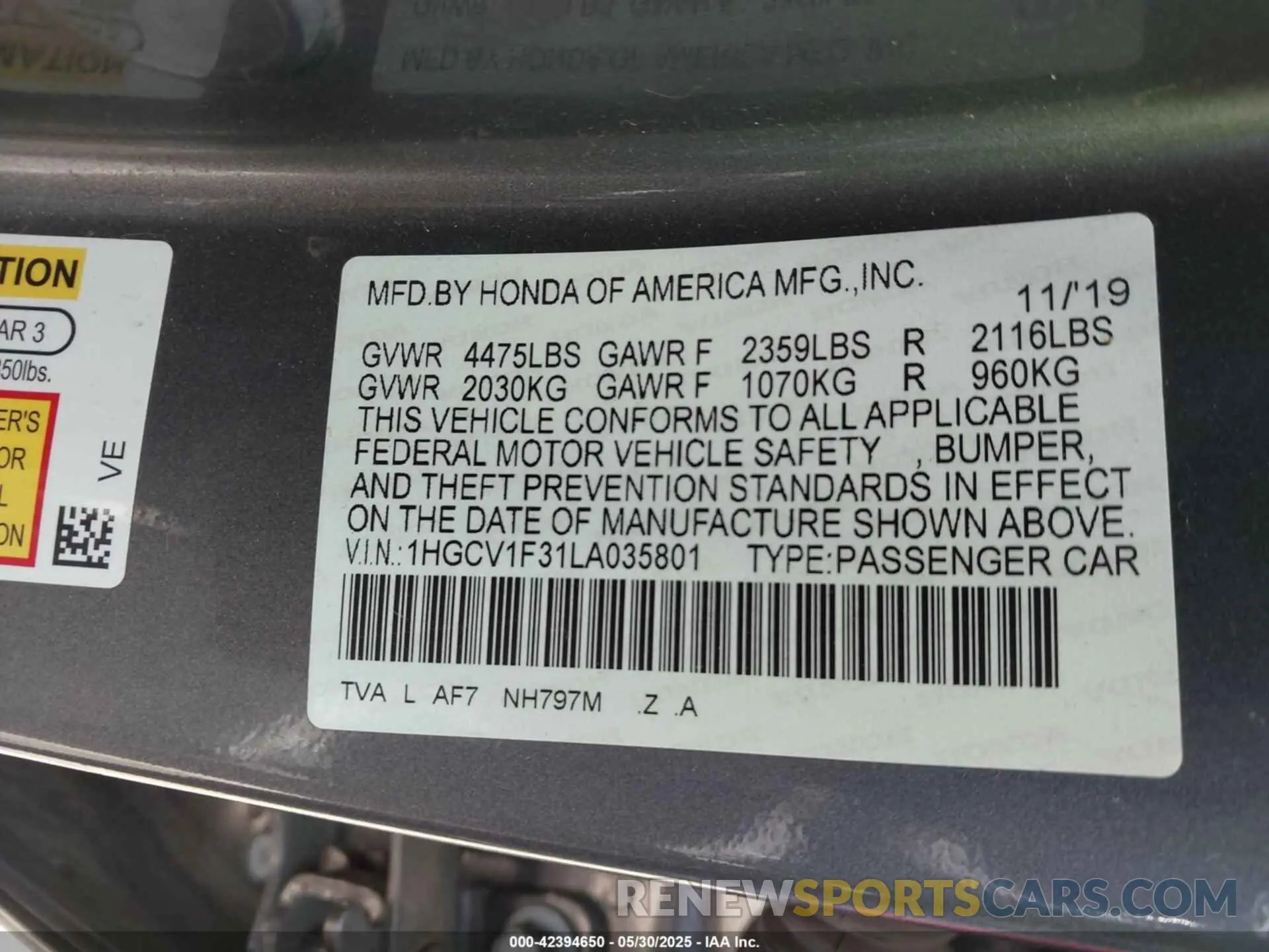 9 Photograph of a damaged car 1HGCV1F31LA035801 HONDA ACCORD 2020